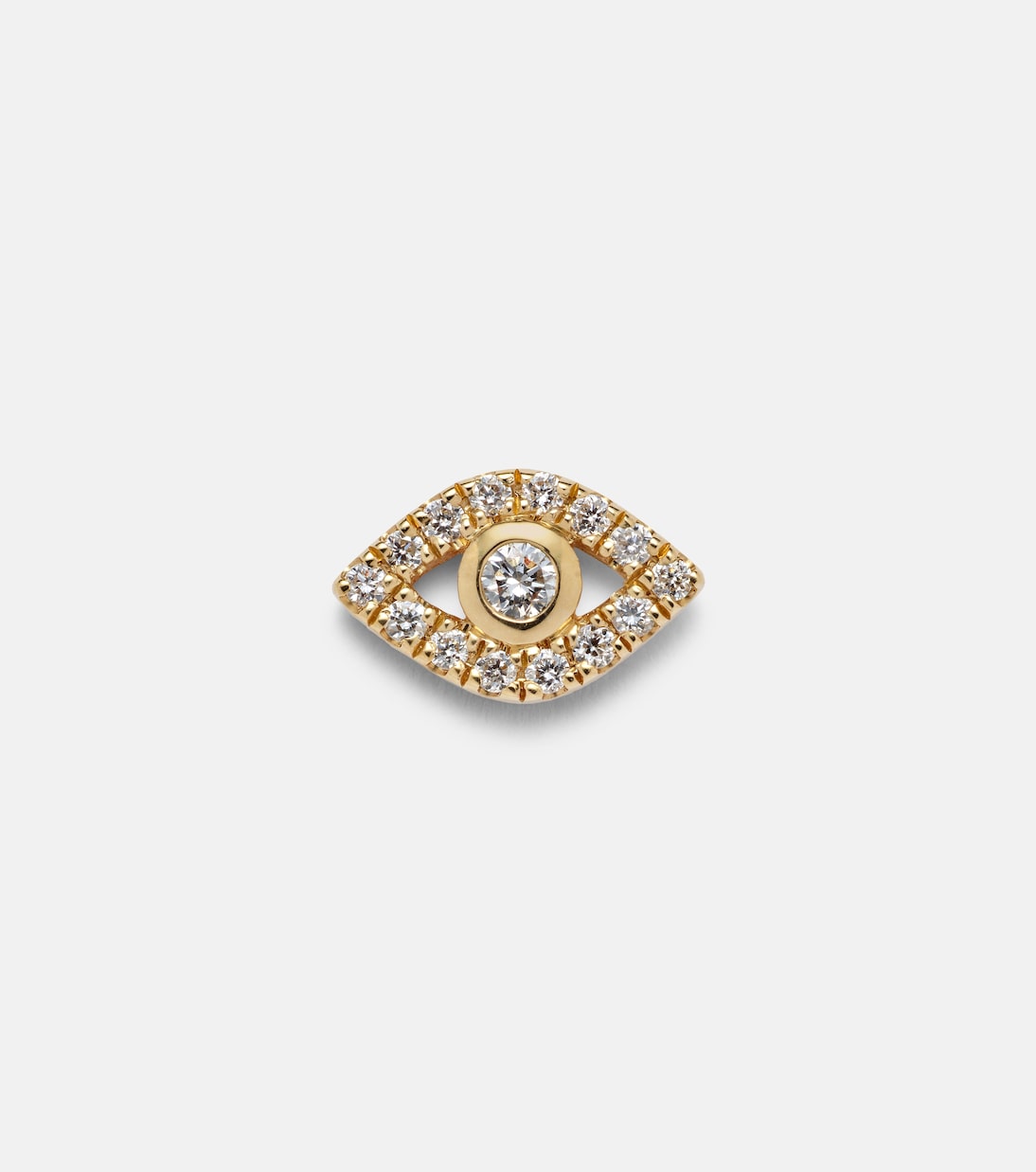 Orecchino in oro 14kt con diamanti e simbolo dell'occhio malvagio, design moderno per giovani