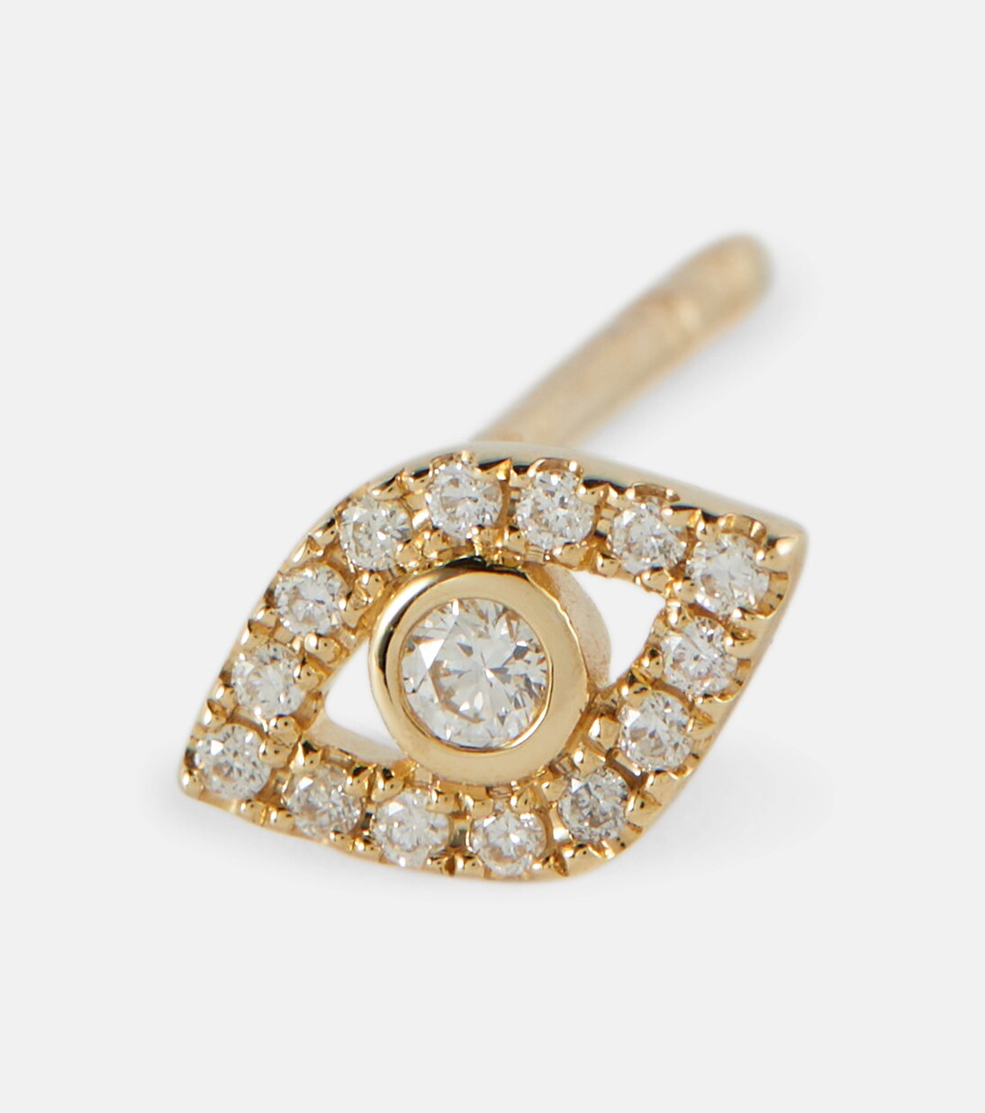 Orecchino in oro 14kt con diamanti e simbolo dell'occhio malvagio, design moderno per giovani