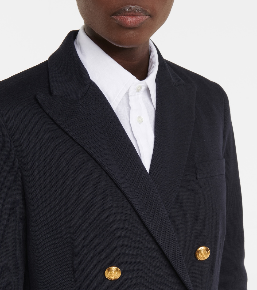 Knit double breasted blazer in blue Polo Ralph Lauren Mytheresa