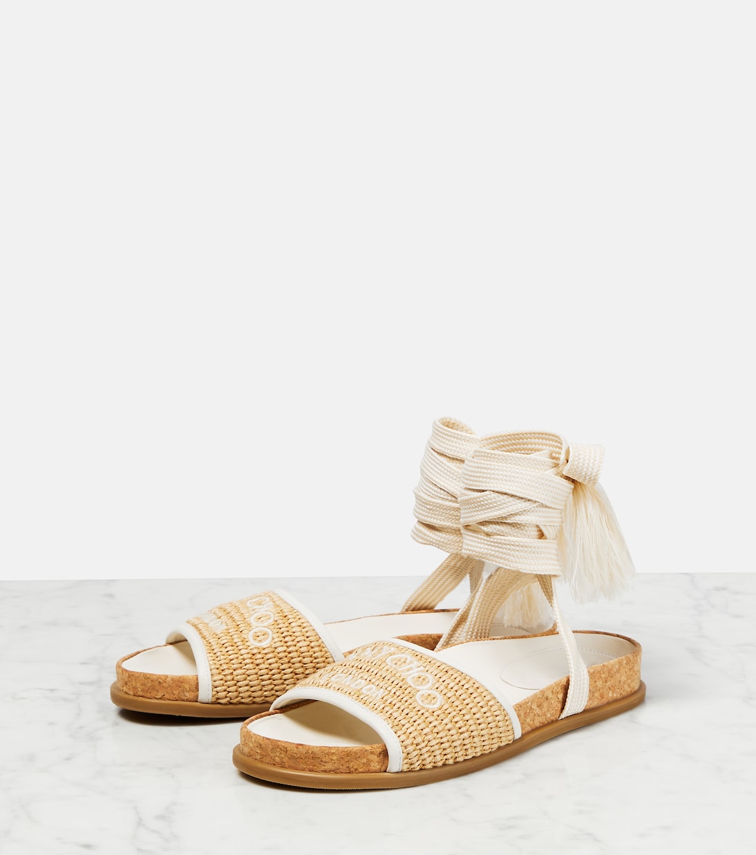 Gal Flat logo raffia sandals | Jimmy Choo