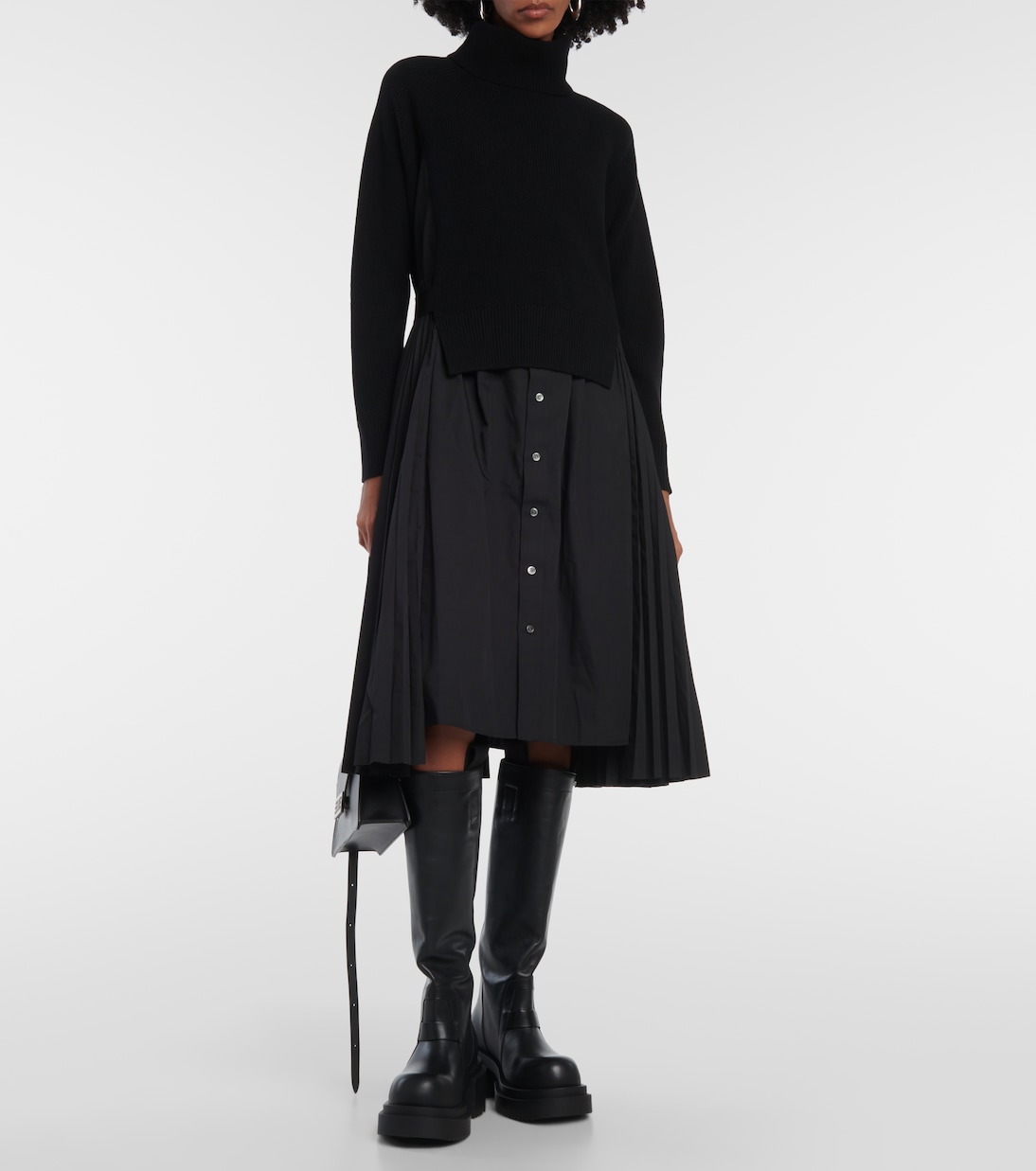 Vestido midi de cuello alto estilo Sacai para jóvenes modernos