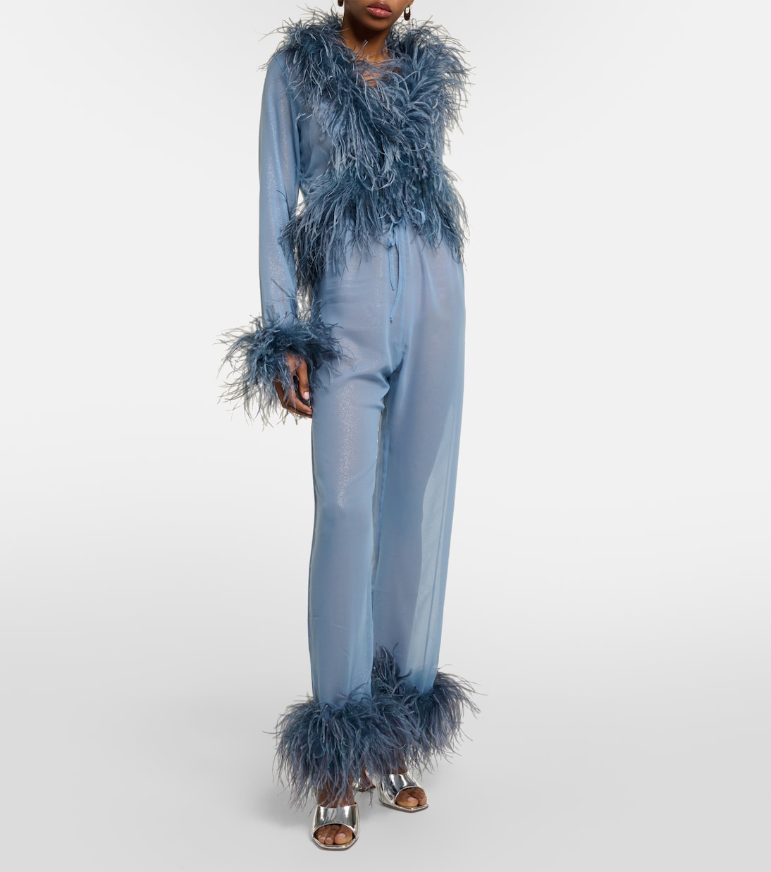Plumage feather-trimmed wide-leg pants | Oséree