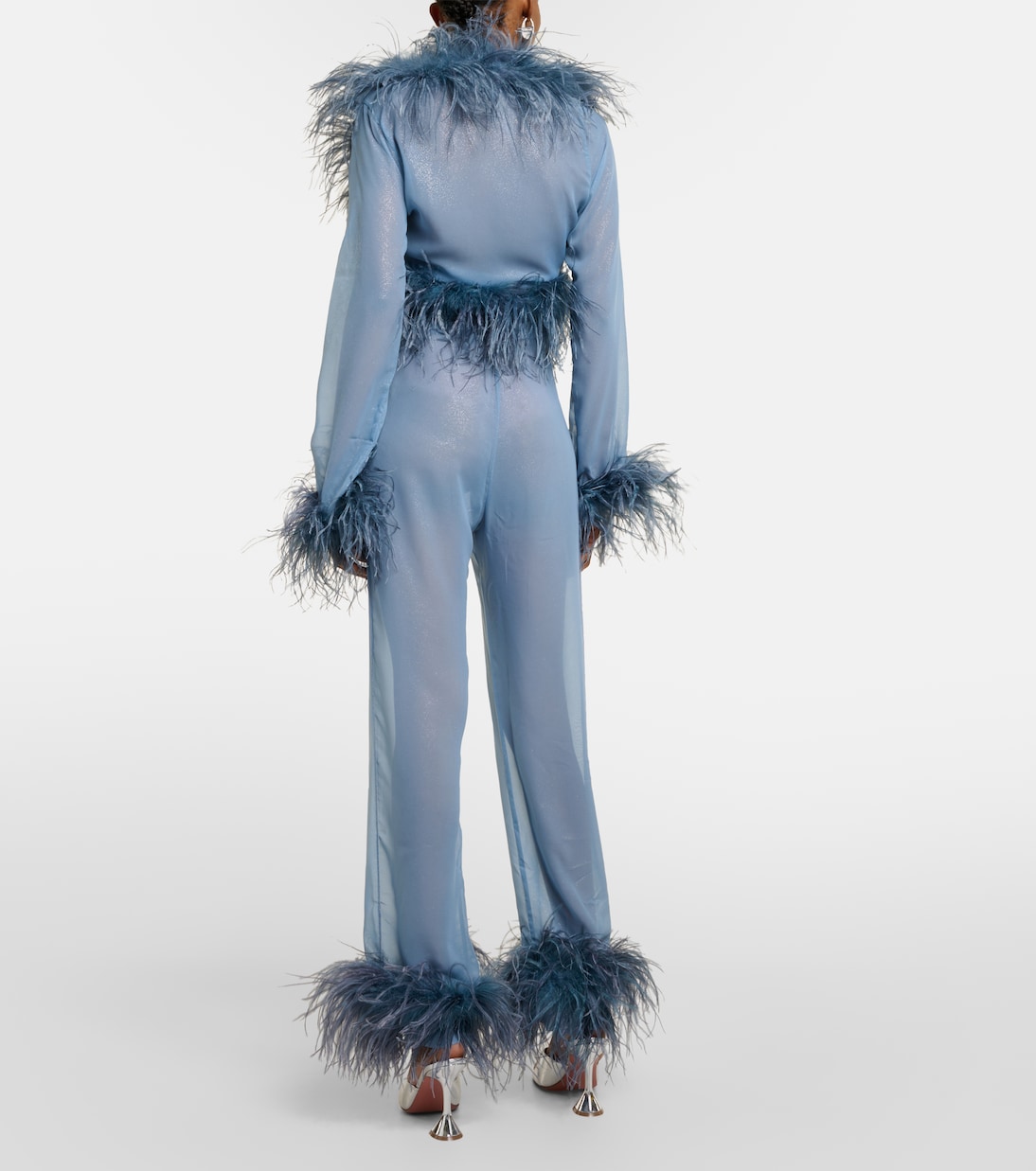 Plumage feather-trimmed wide-leg pants | Oséree