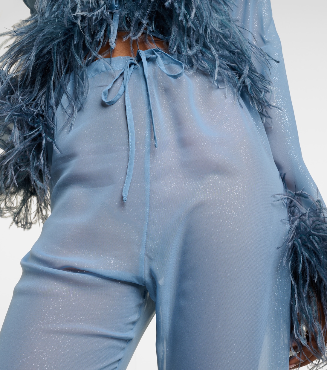 Plumage feather-trimmed wide-leg pants | Oséree