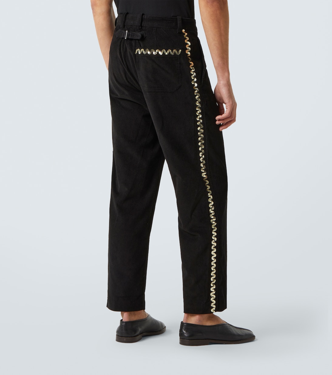 Pantalon droit en velours côtelé de coton à sequins | Bode