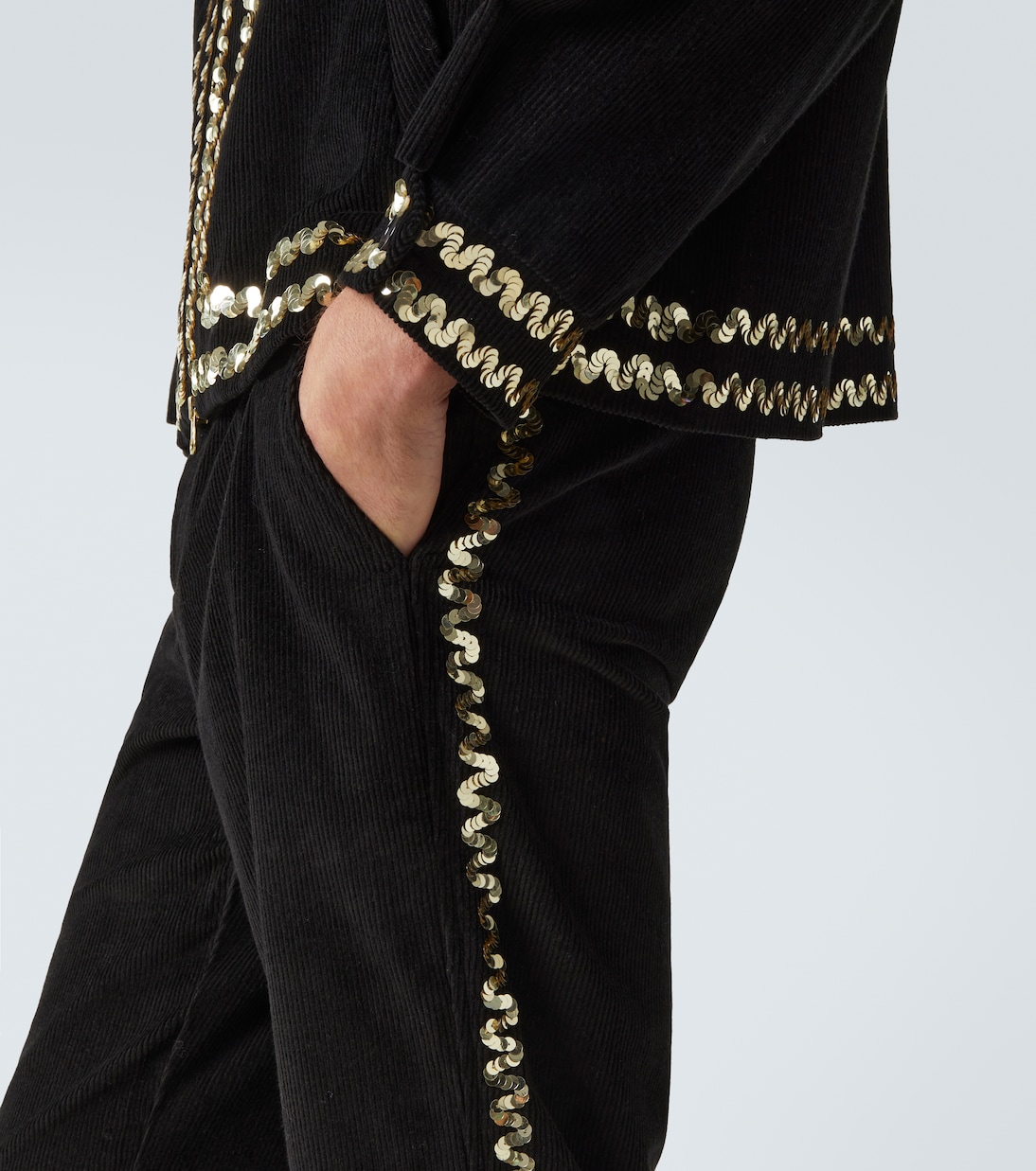 Pantalon droit en velours côtelé de coton à sequins | Bode