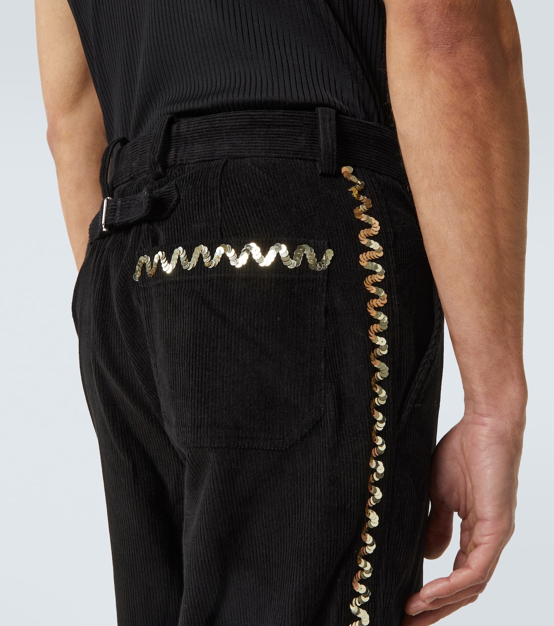 Pantalon droit en velours côtelé de coton à sequins | Bode