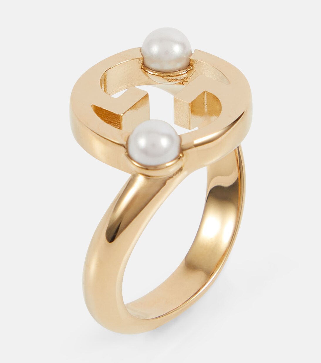 Anello GUCCI Blondie con perla finta e logo intrecciato, stile giovanile