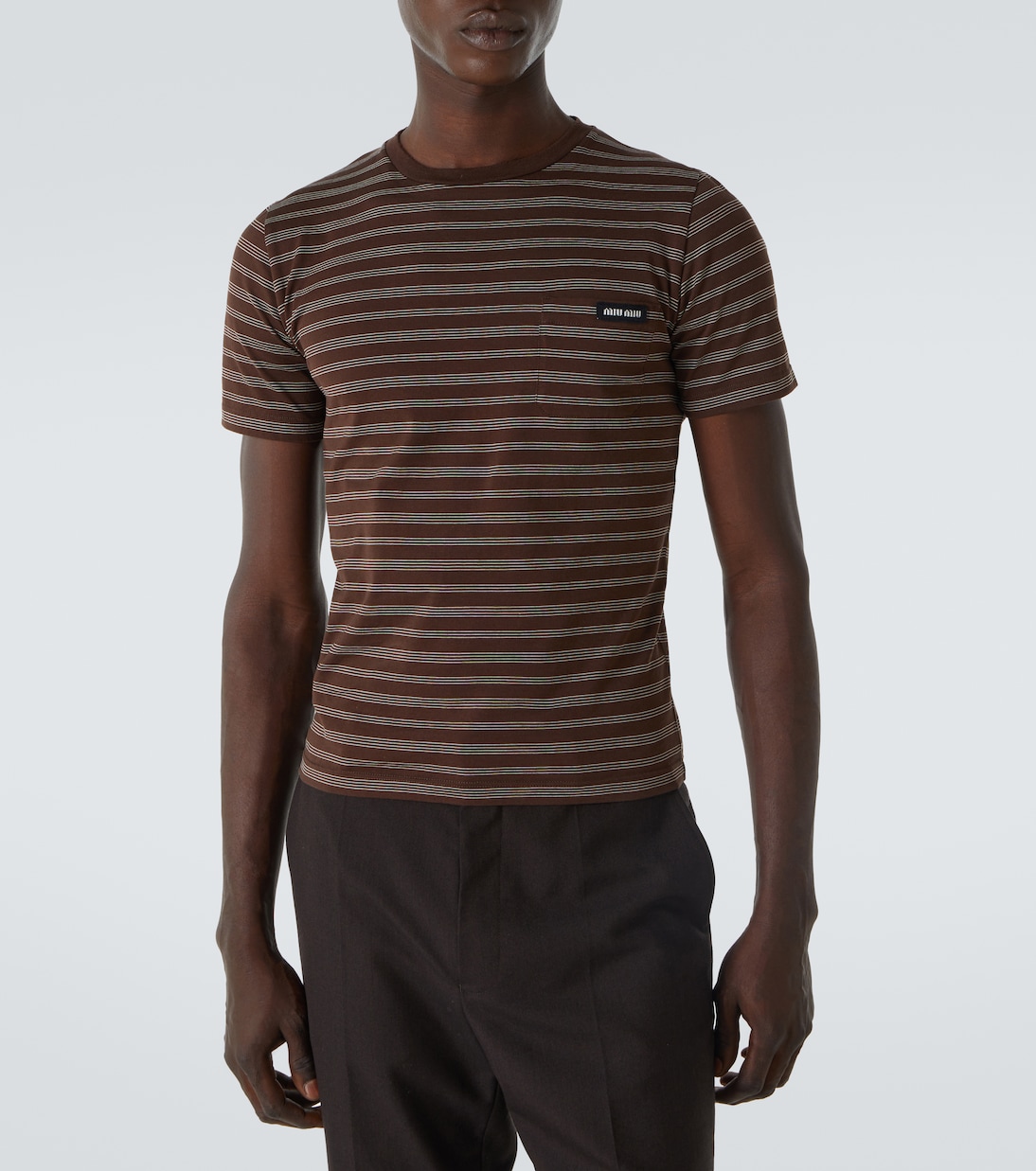 T-shirt in jersey di cotone a righe | Miu Miu