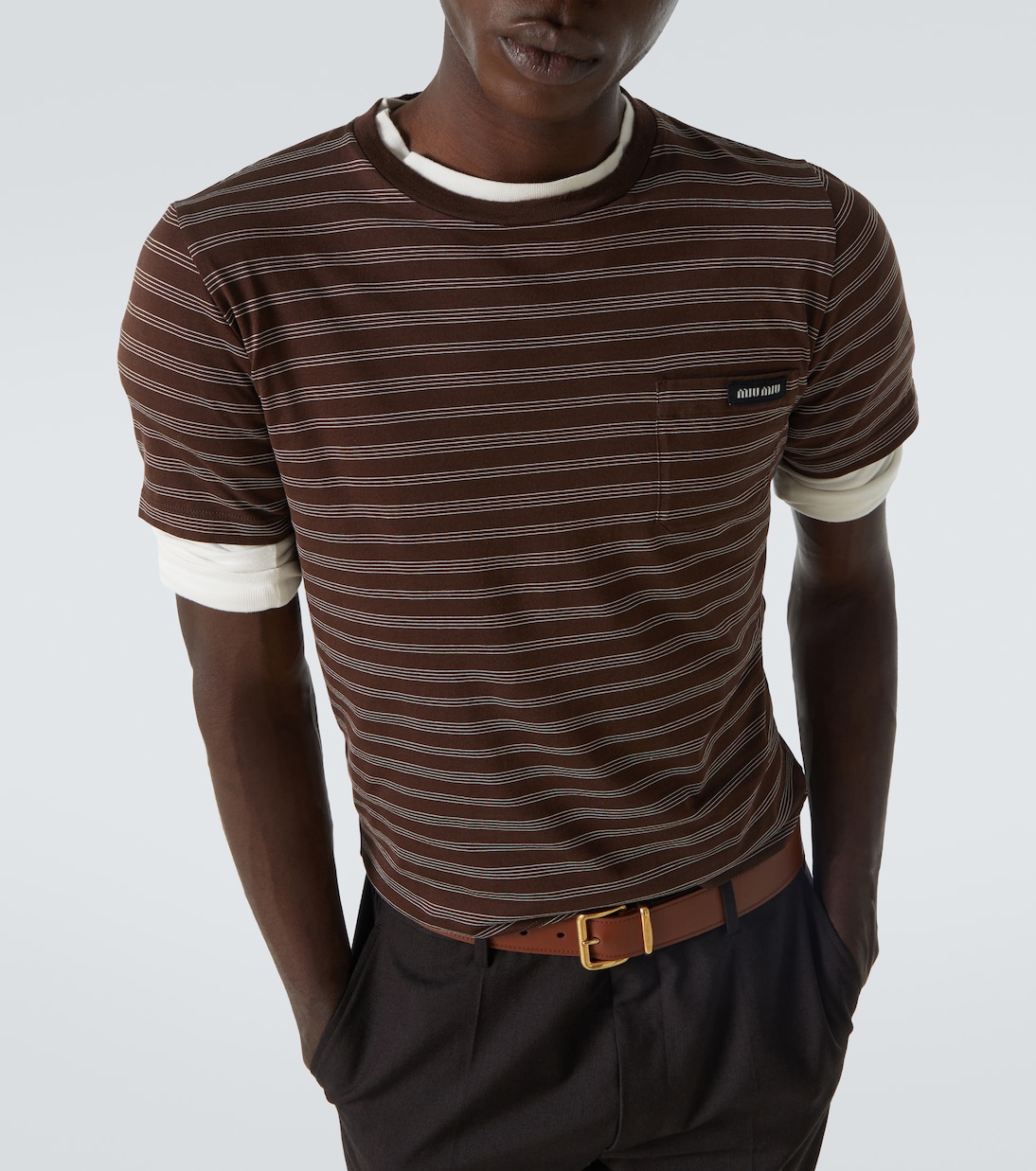 T-shirt in jersey di cotone a righe | Miu Miu