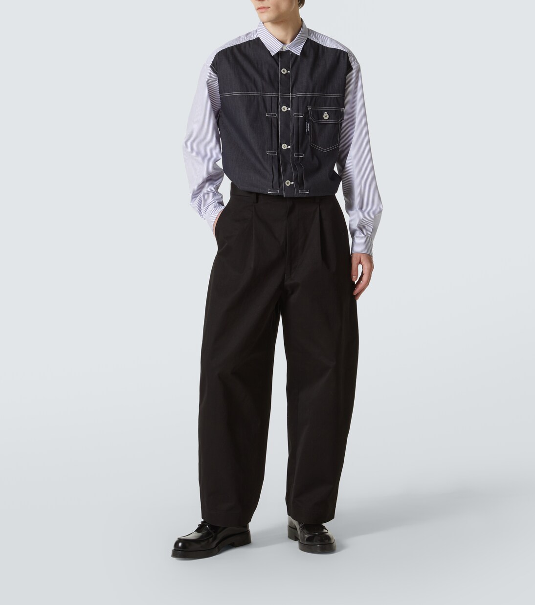 Camicia in cotone a righe con denim | Comme des Garçons Homme