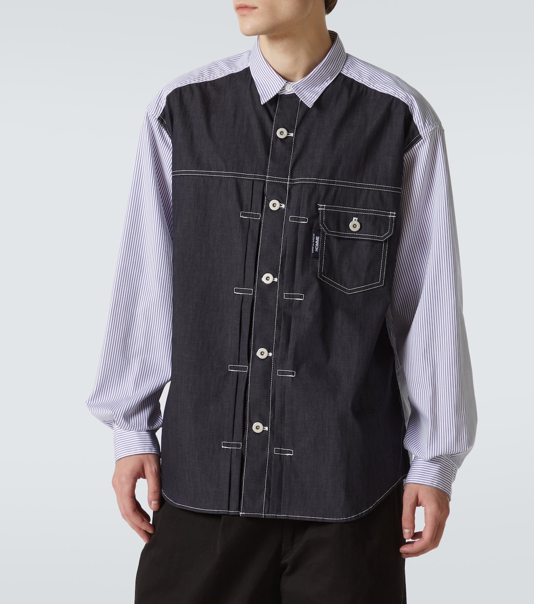 Camicia in cotone a righe con denim | Comme des Garçons Homme