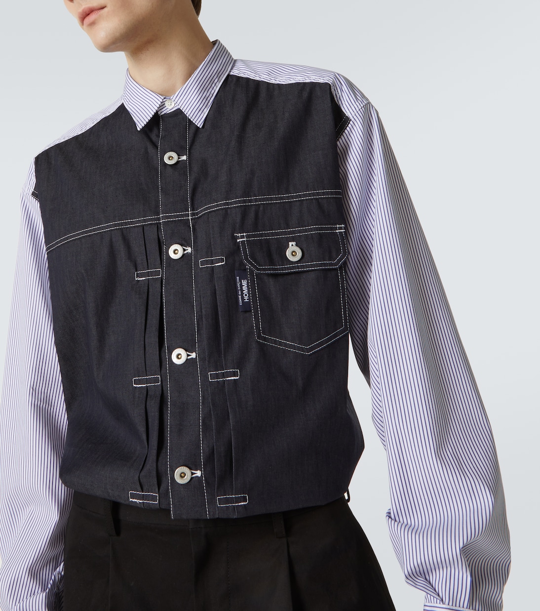 Camicia in cotone a righe con denim | Comme des Garçons Homme