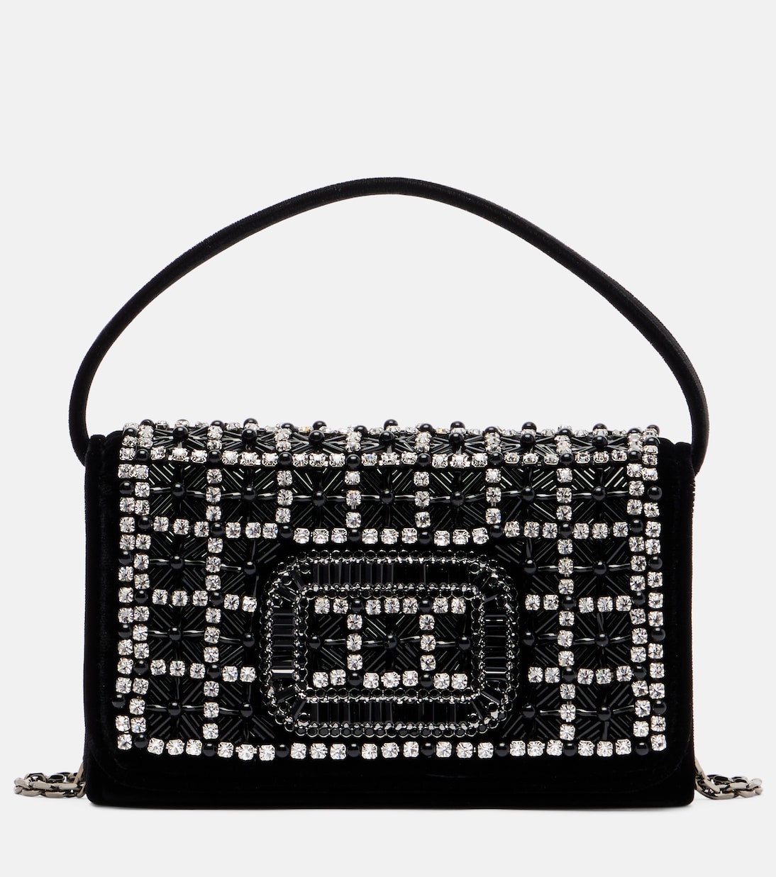 Pilgrim Micro缀饰天鹅绒手拿包 | Roger Vivier