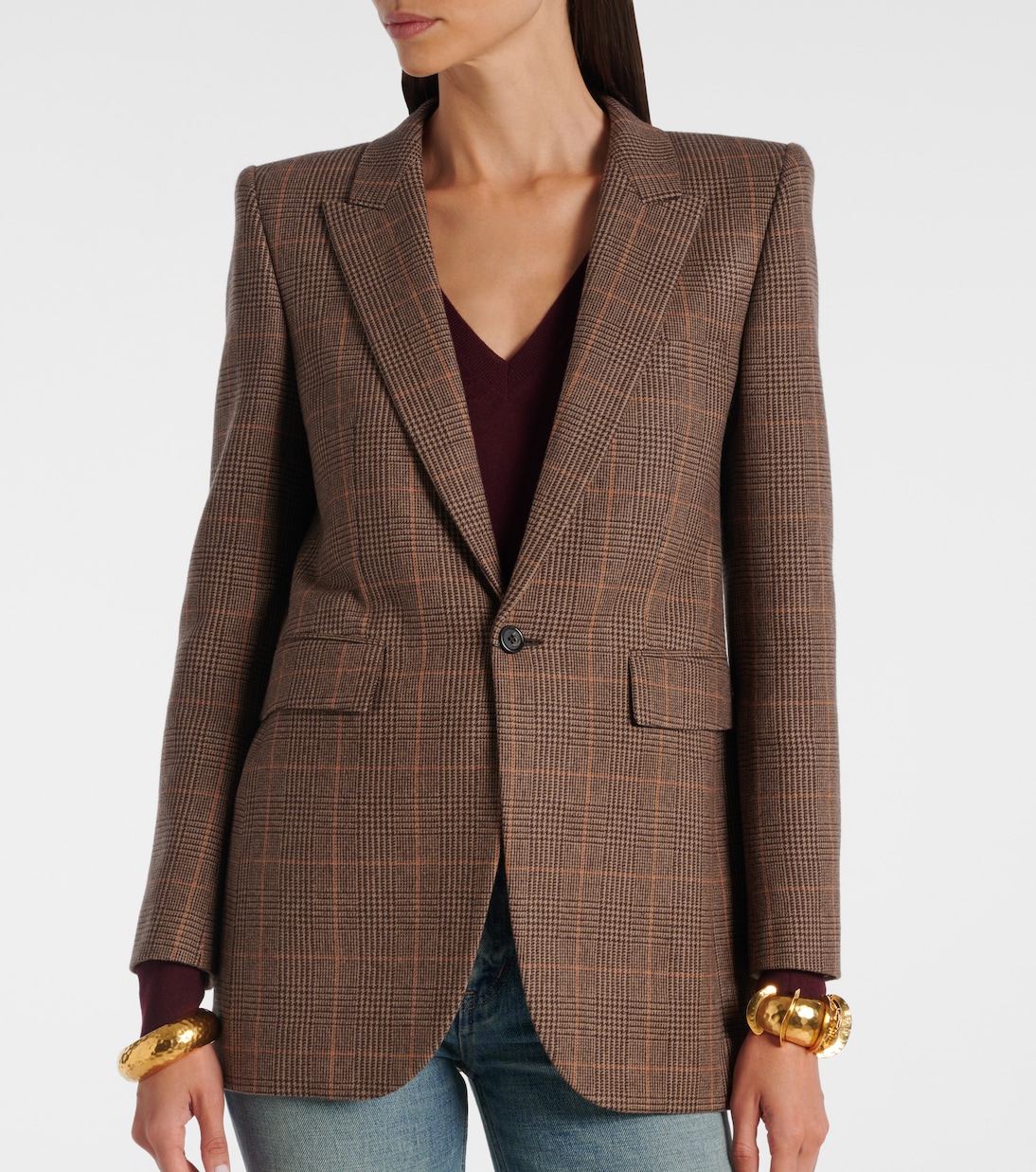 Blazer en laine et cachemire à carreaux | Saint Laurent