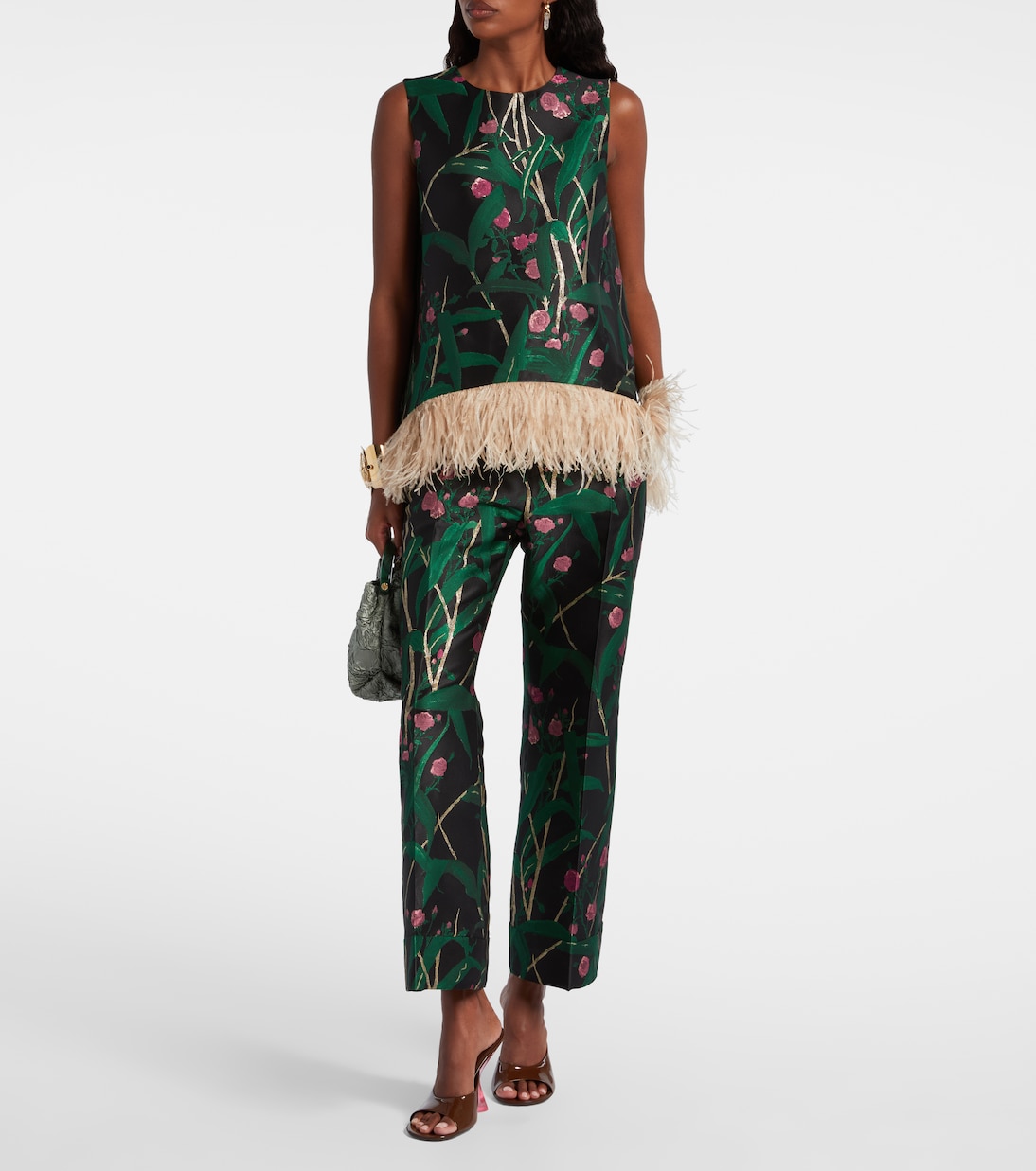 La Scala feather-trimmed jacquard top | La DoubleJ