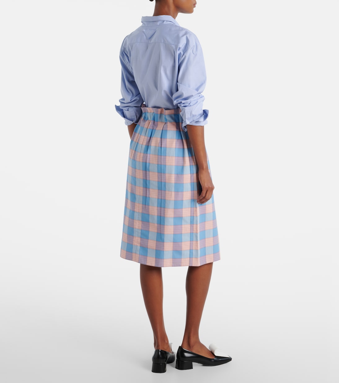 Checked cotton poplin midi skirt | Prada