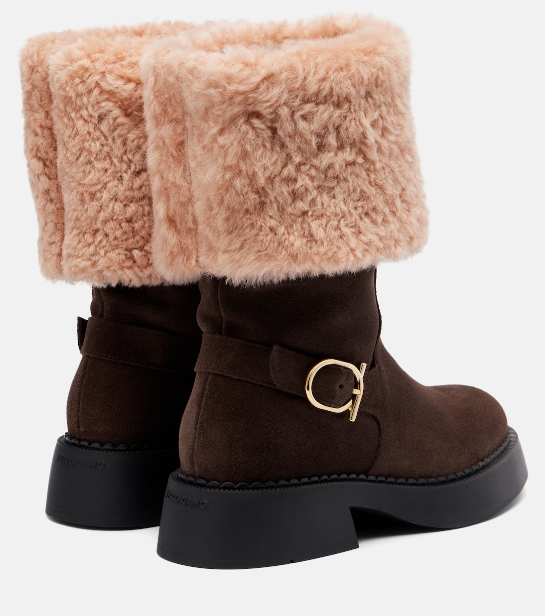 Zaki shearling-lined suede knee-high boots | Ferragamo