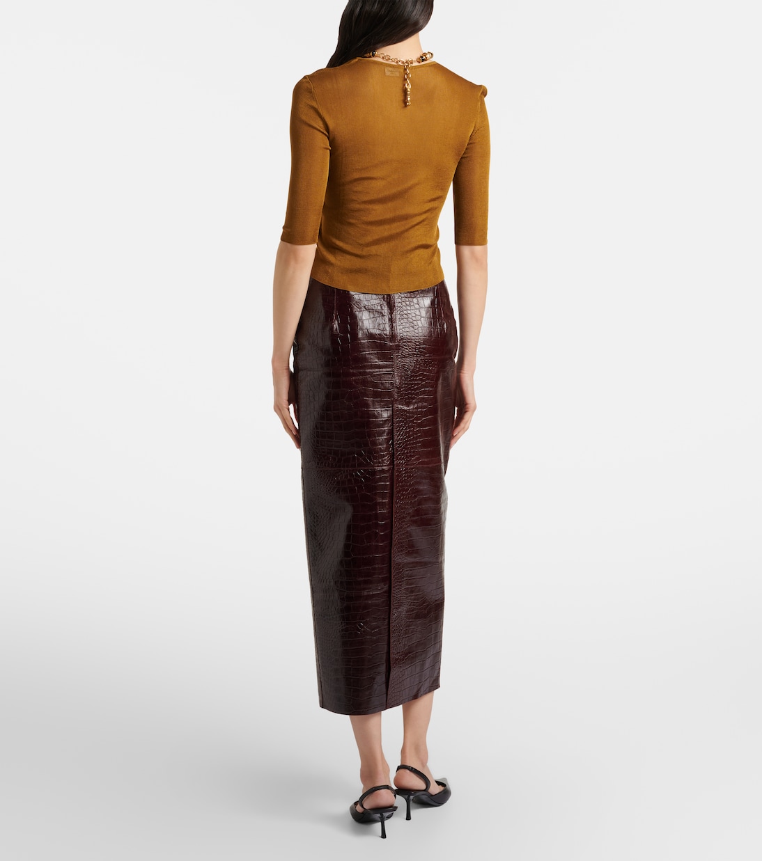 Elyse croc-effect leather pencil skirt | Nour Hammour