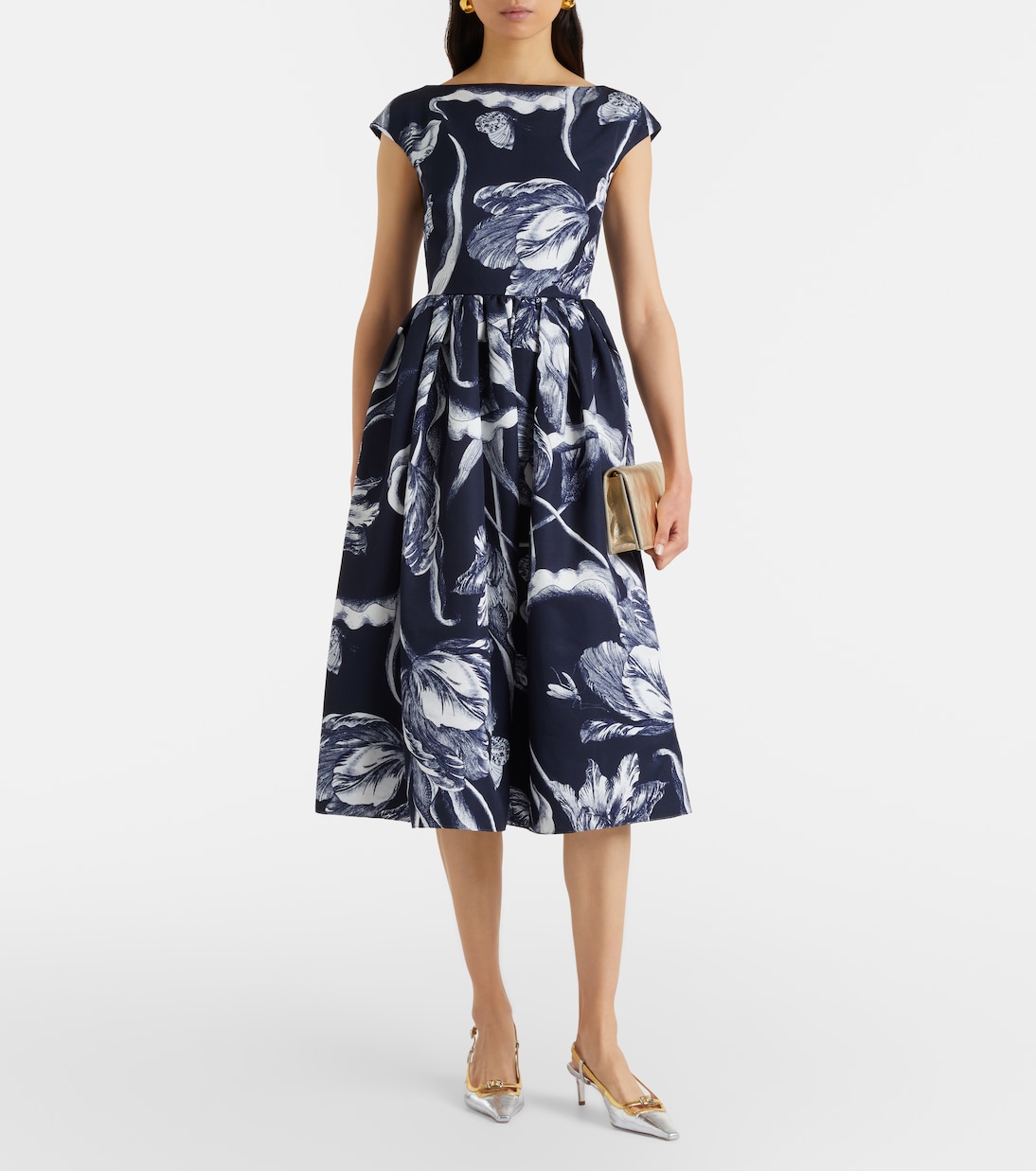 Robe midi en coton mélangée à fleurs | Erdem