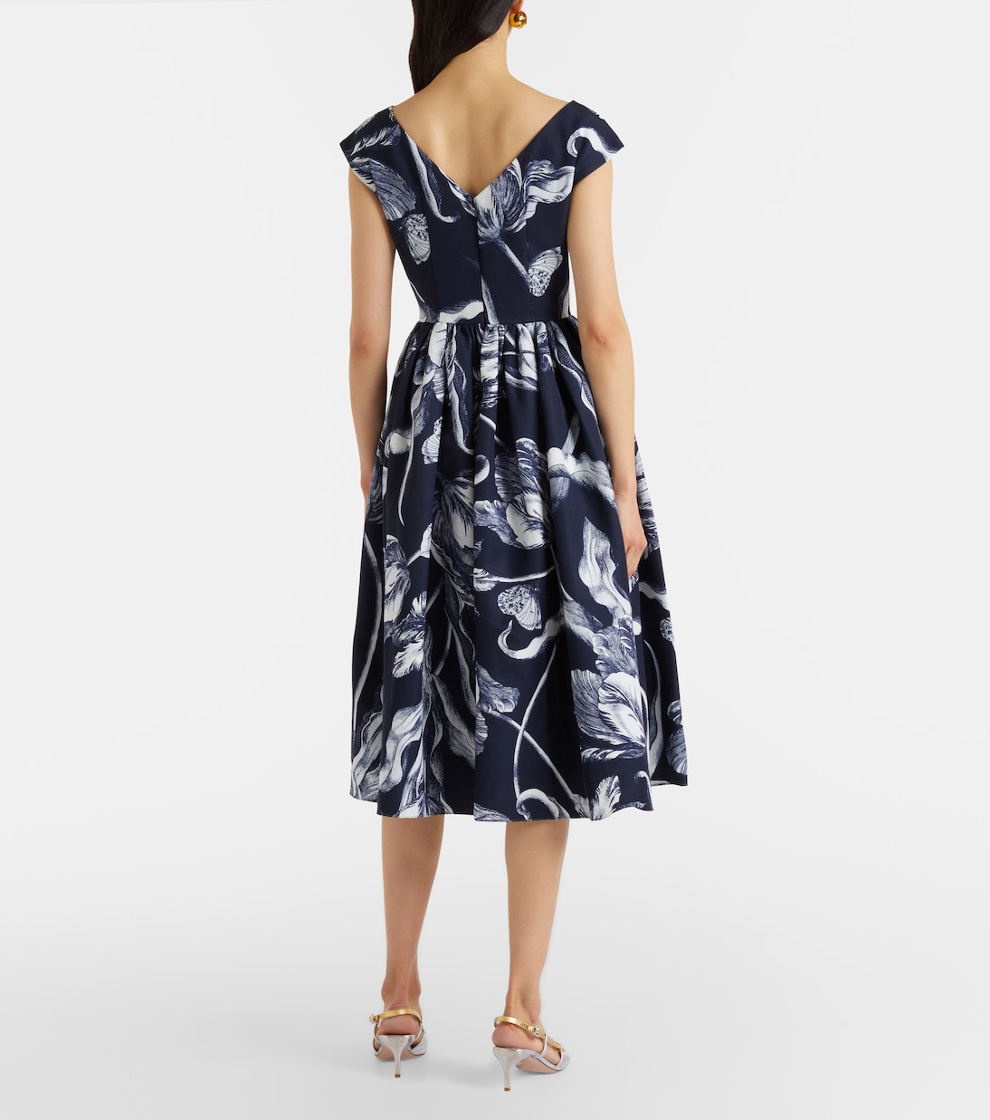 Robe midi en coton mélangée à fleurs | Erdem