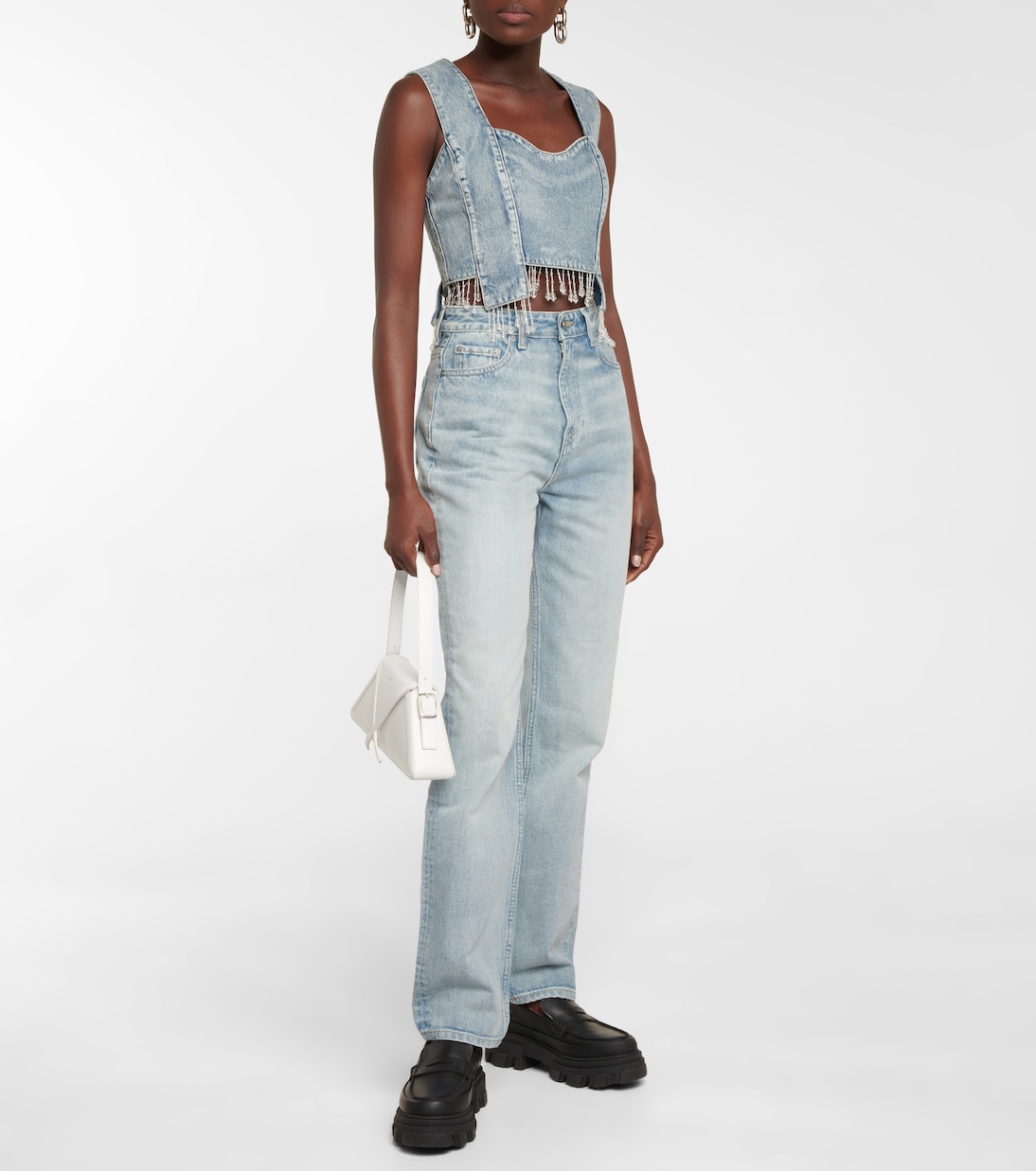 Embellished denim crop top | Ganni