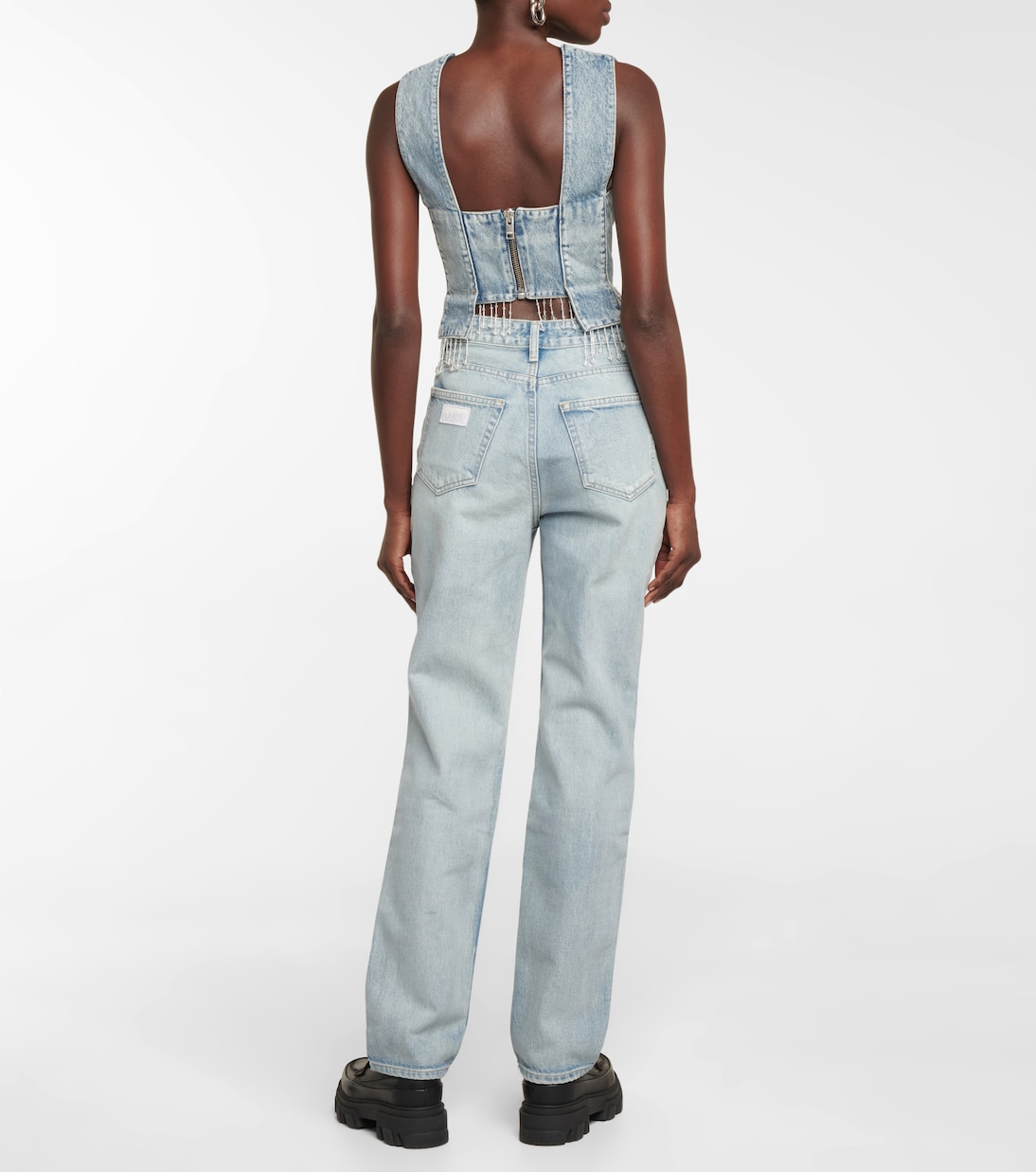 Embellished denim crop top | Ganni