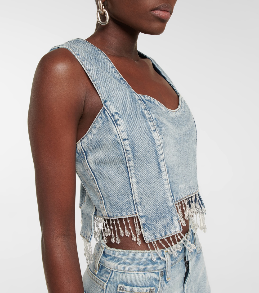 Embellished denim crop top | Ganni
