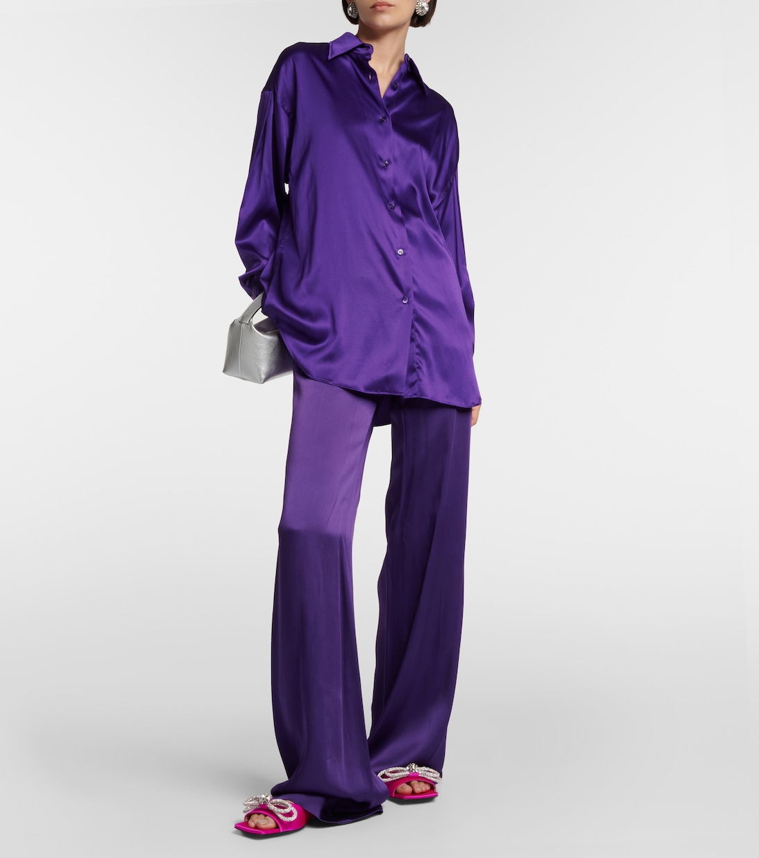 Double Bow embellished satin mules | Mach & Mach