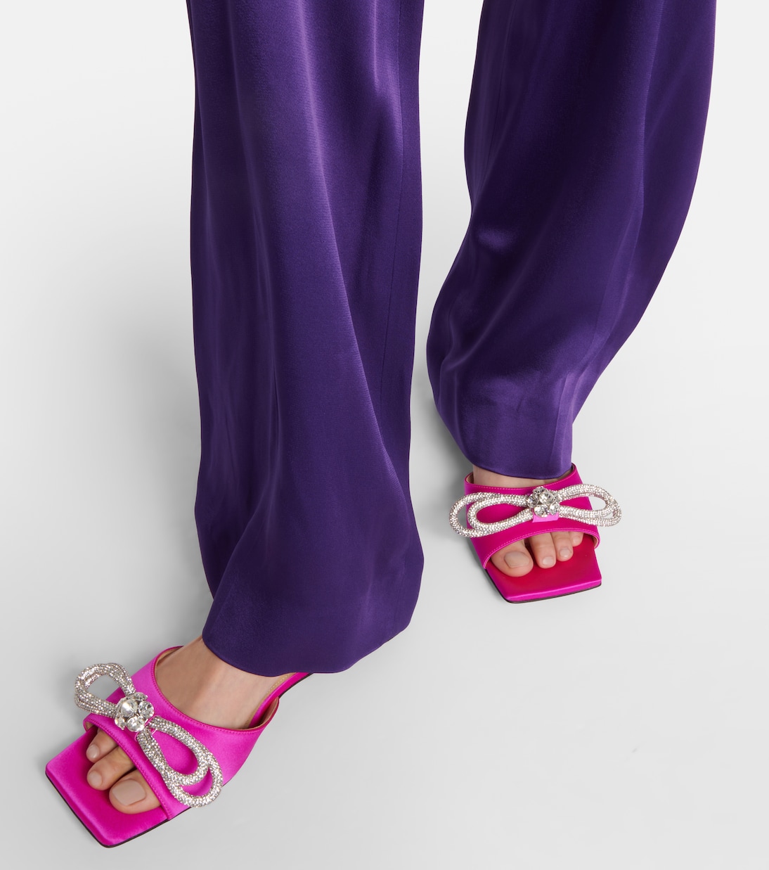Double Bow embellished satin mules | Mach & Mach