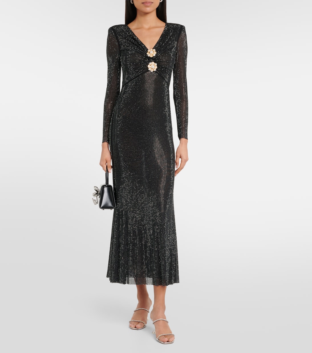 Crystal-embellished mesh midi dress | Self-Portrait