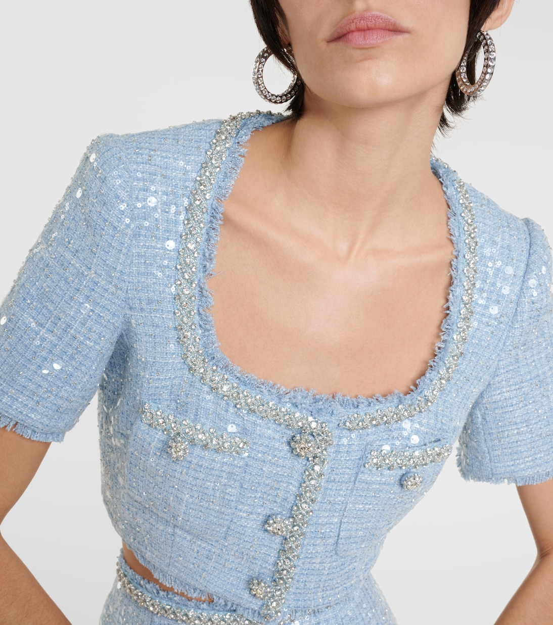 Sequined bouclé crop top | Self-Portrait