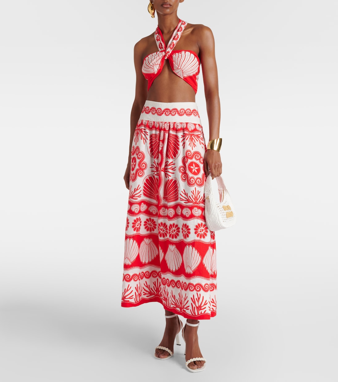Red Ainika Shell linen-blend bra top | Farm Rio