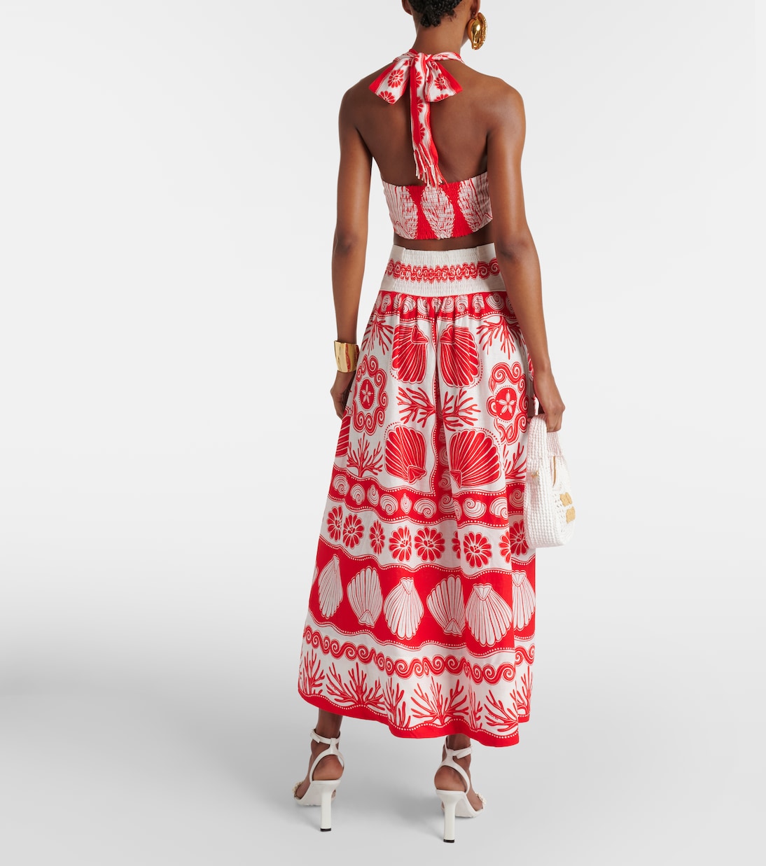 Red Ainika Shell linen-blend bra top | Farm Rio