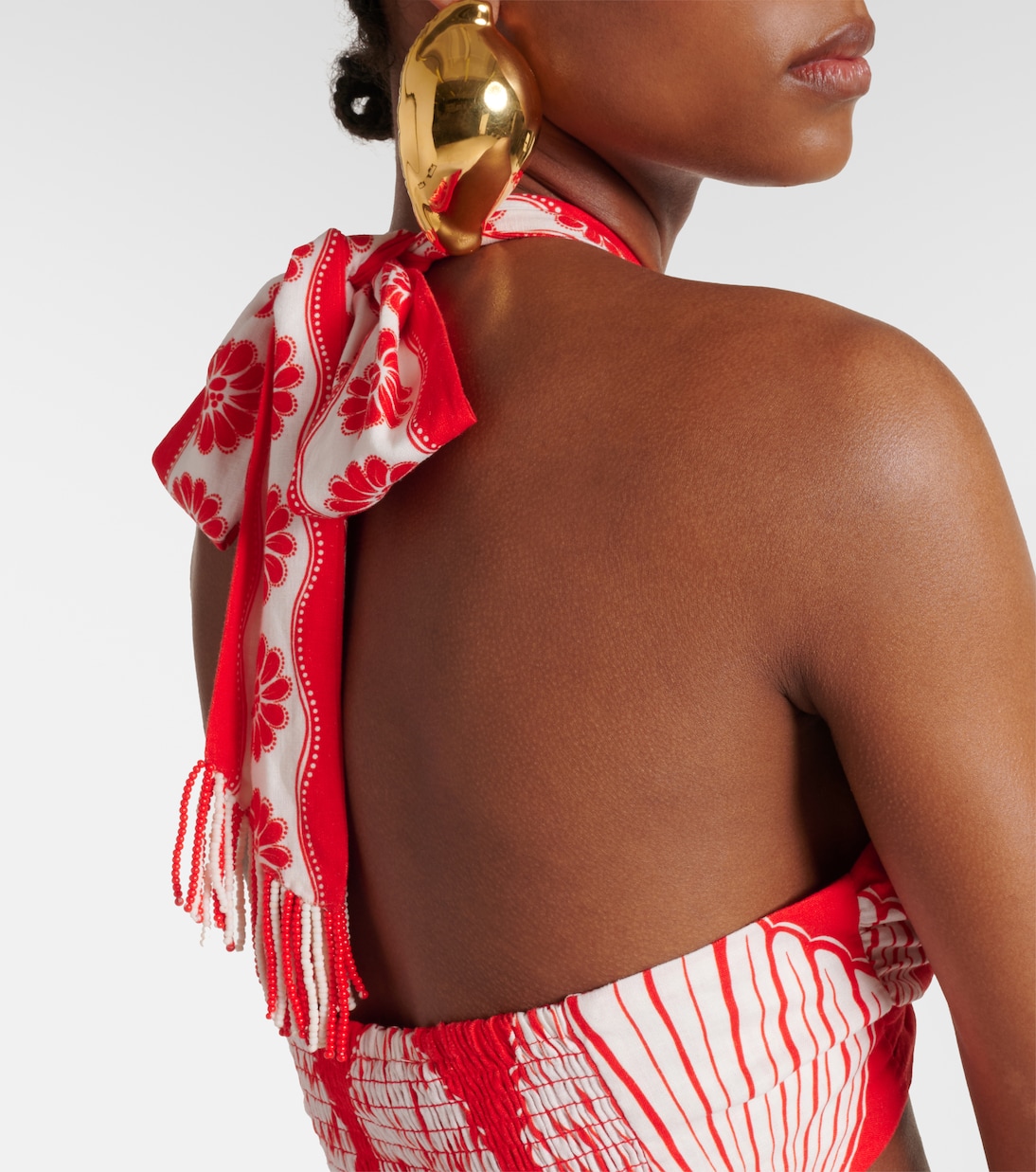 Red Ainika Shell linen-blend bra top | Farm Rio