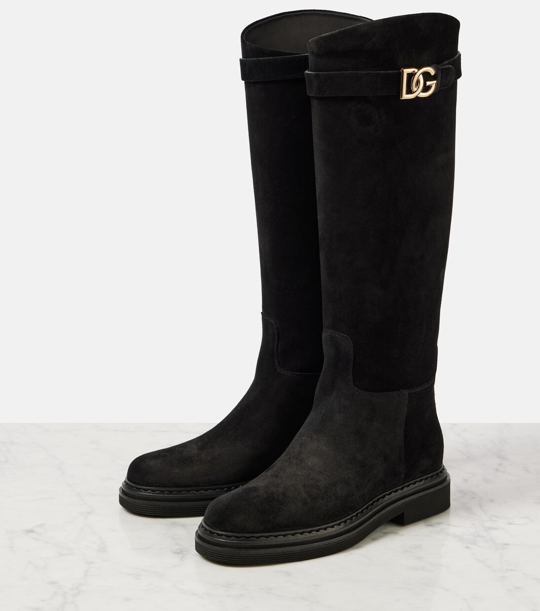 Dolce & Gabbana Black Leather Heels Knee High Boots Shoes