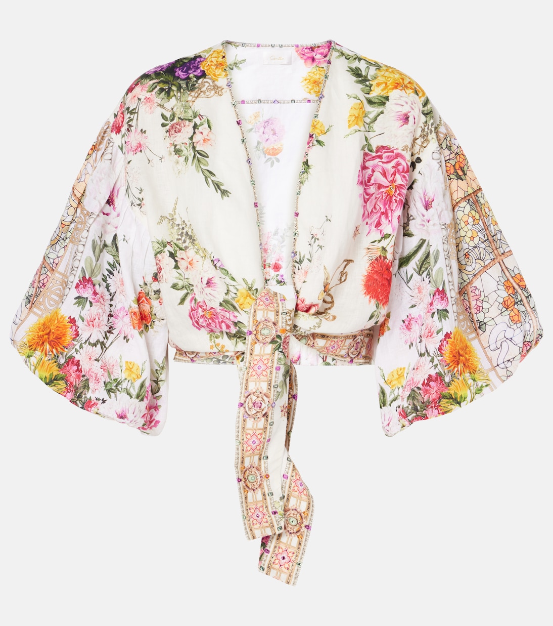 Top cropped in lino con stampa | Camilla