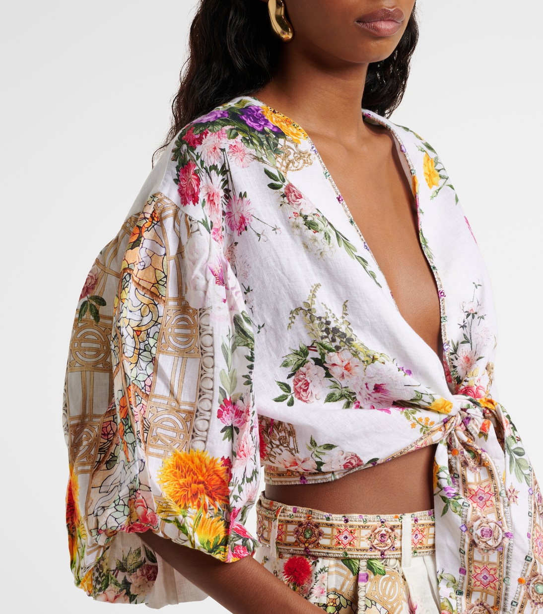 Top cropped in lino con stampa | Camilla