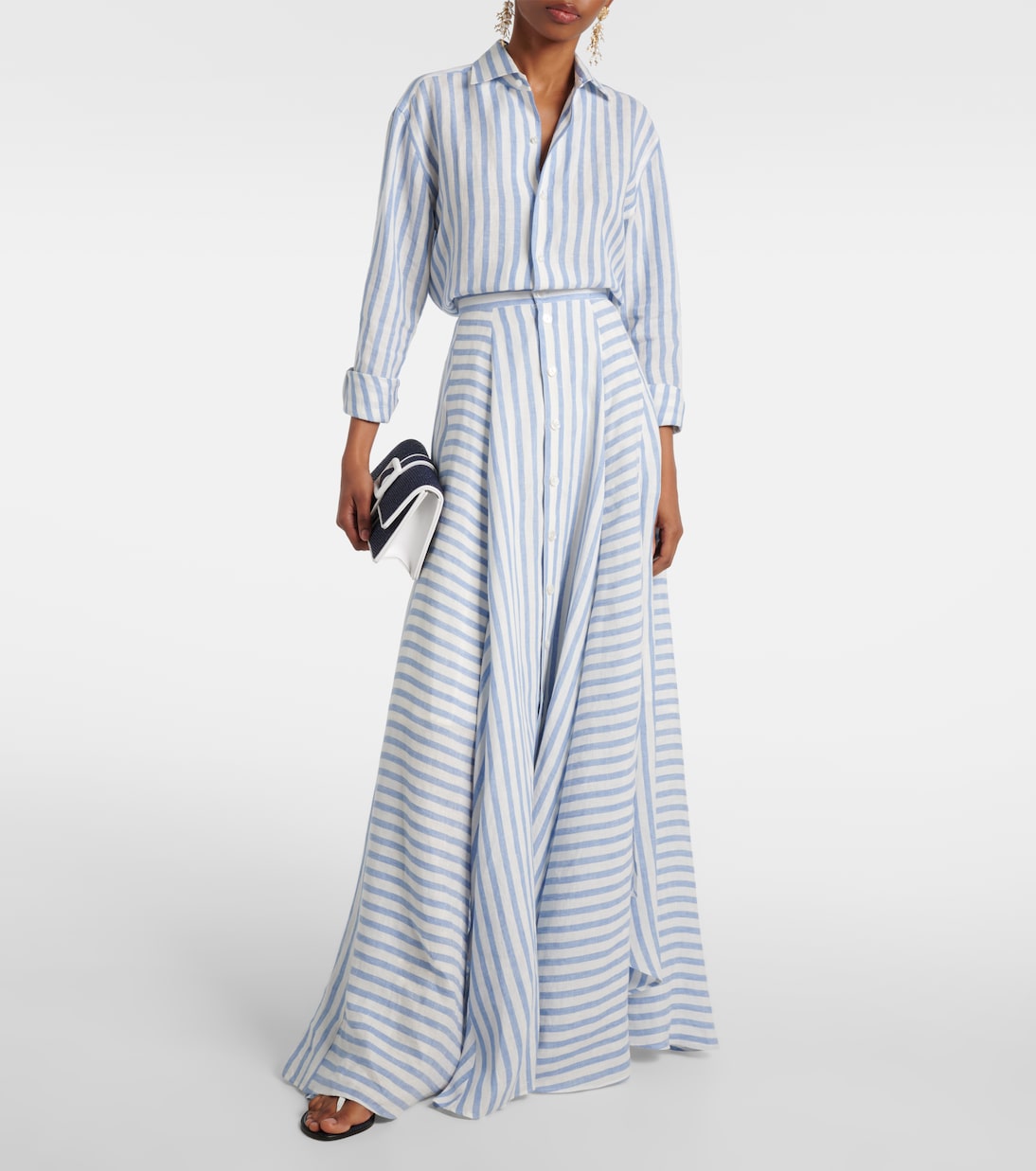 Jupe longue Shamus rayée en lin | Ralph Lauren Collection