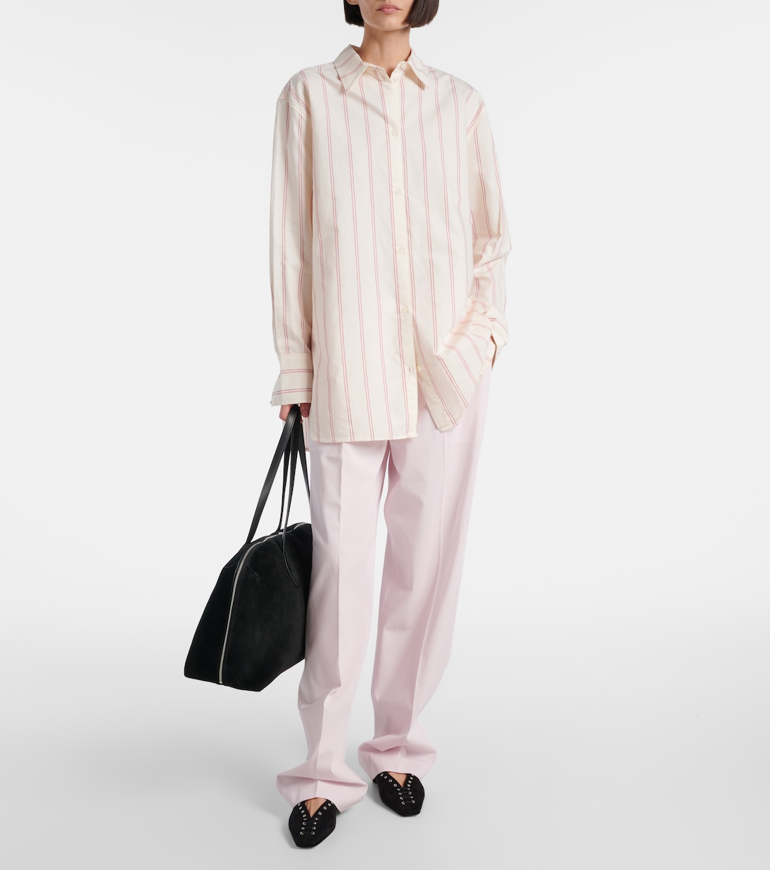 Camicia oversize in cotone e seta a righe | Toteme