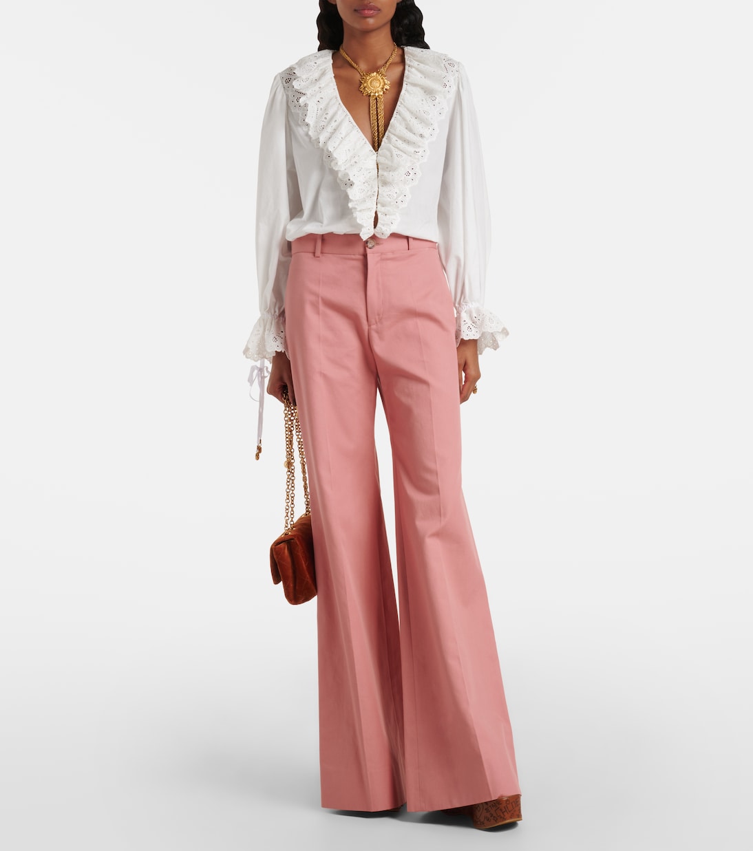 Pantaloni flared in cotone a vita alta | Chloé