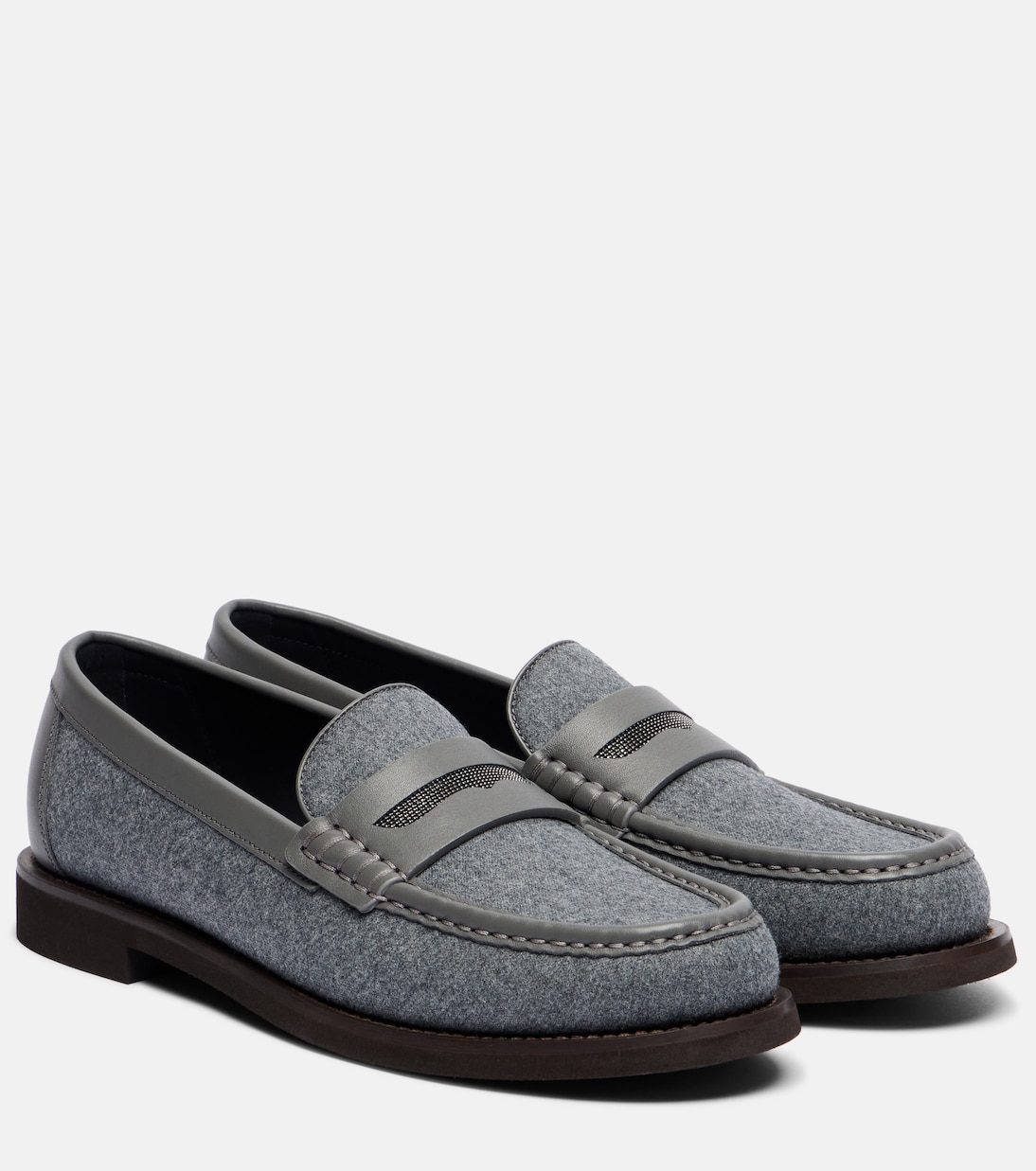 Monili leather-trimmed loafers | Brunello Cucinelli