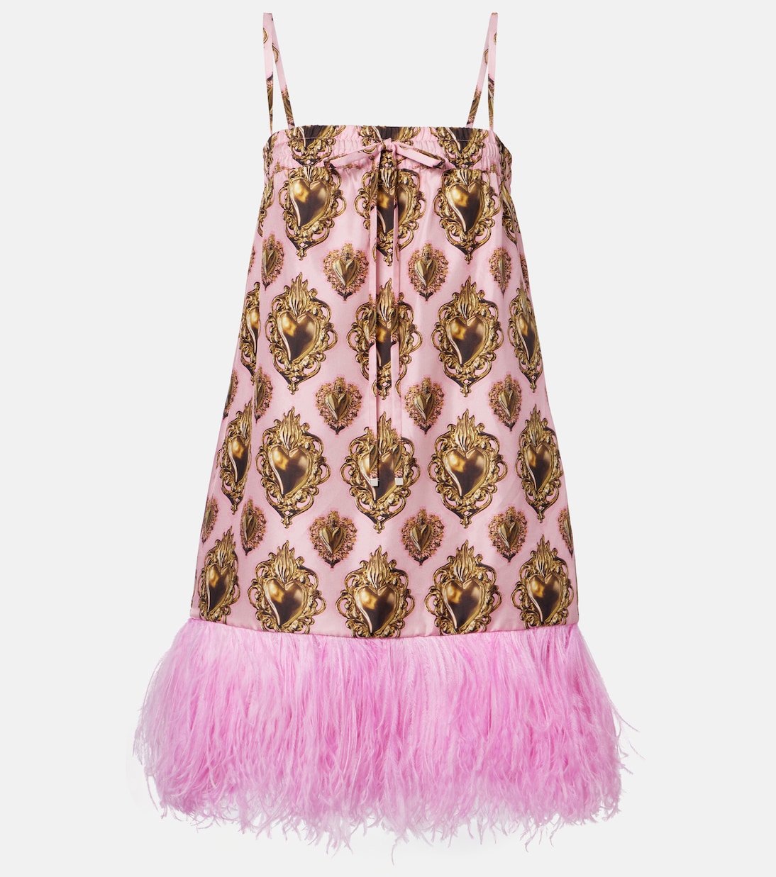 Vestido corto de seda estampado con plumas | Dolce&Gabbana