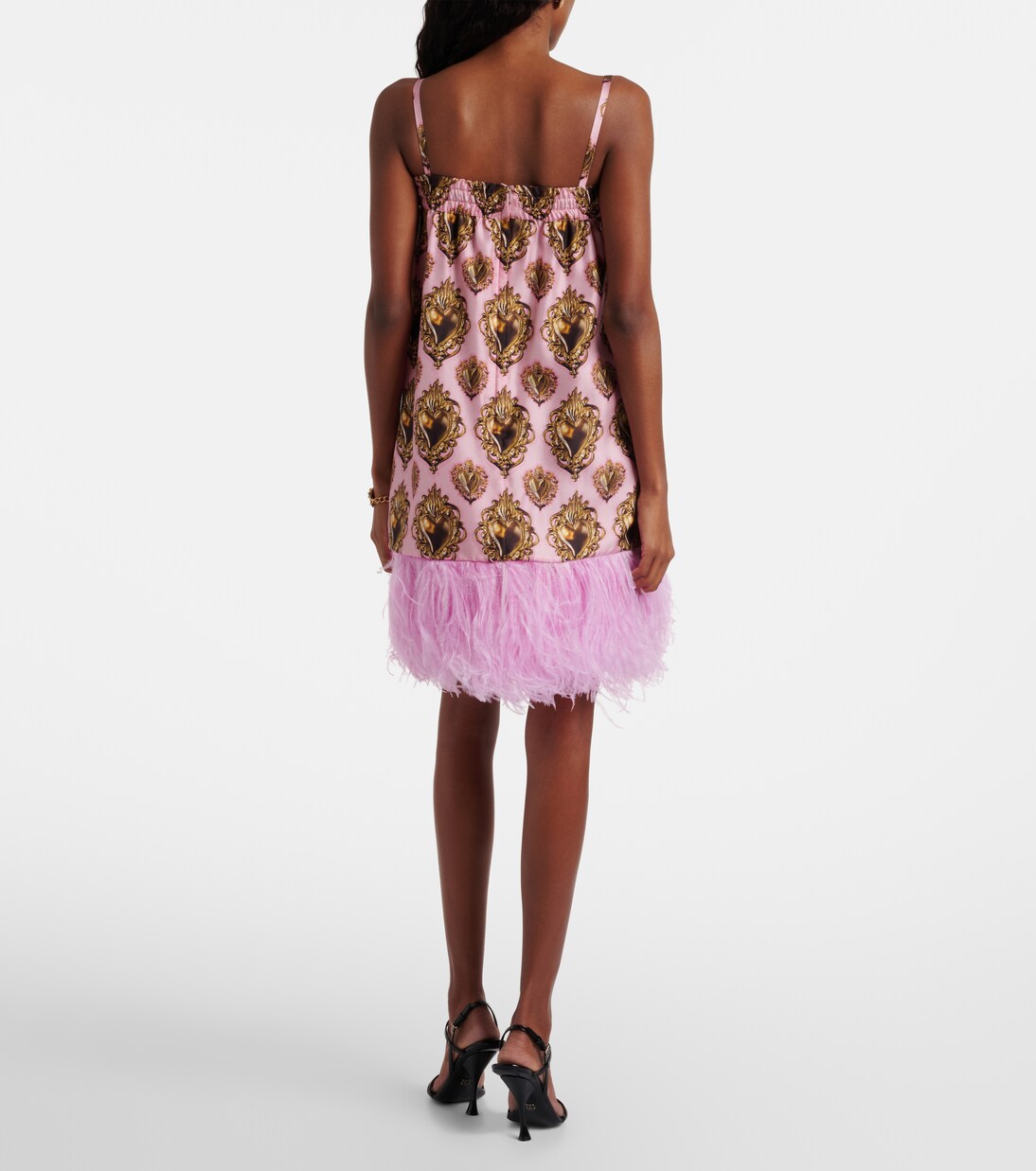 Vestido corto de seda estampado con plumas | Dolce&Gabbana