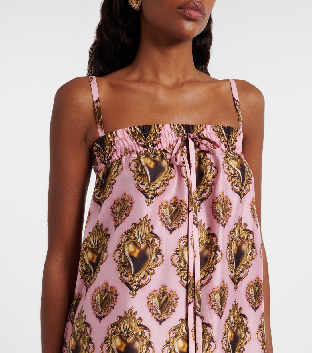 Vestido corto de seda estampado con plumas | Dolce&Gabbana