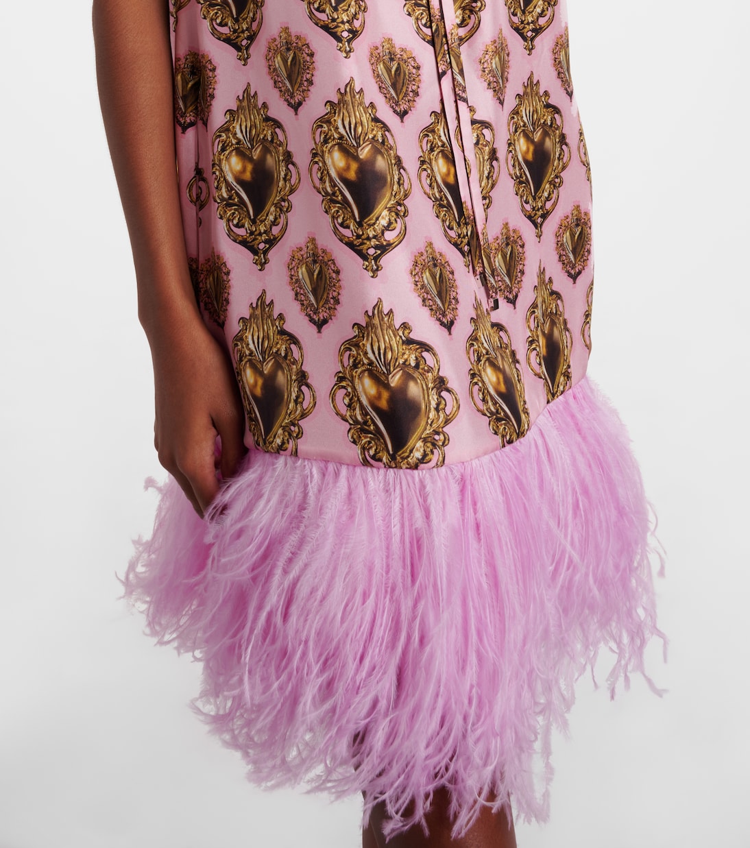 Vestido corto de seda estampado con plumas | Dolce&Gabbana