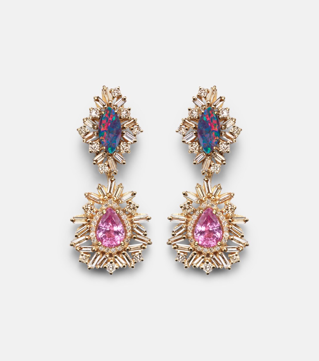 Ohrringe aus 18kt Gelbgold mit Diamanten, Saphiren und Opal | Suzanne Kalan