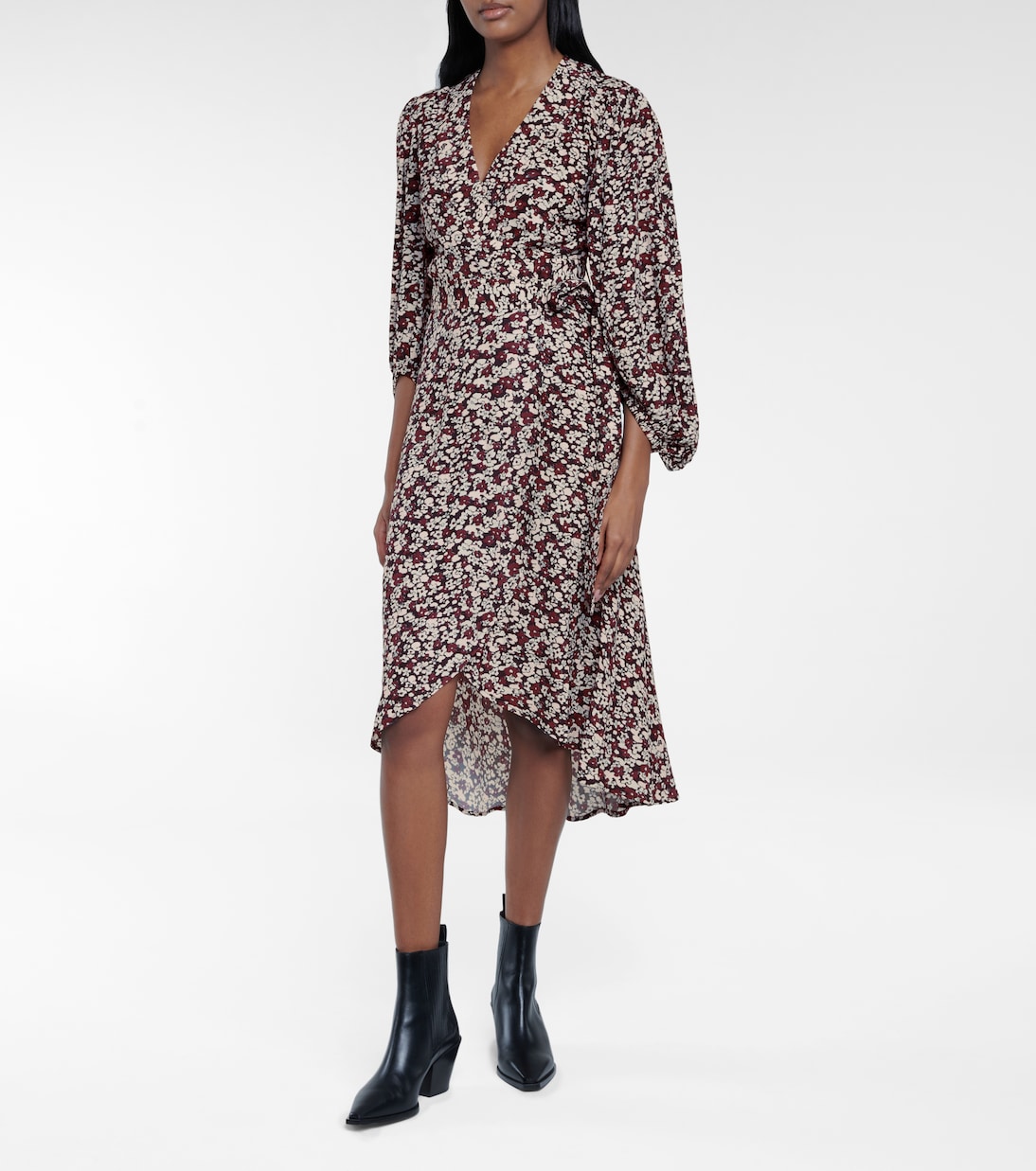 Robe portefeuille en crêpe à fleurs | Ganni