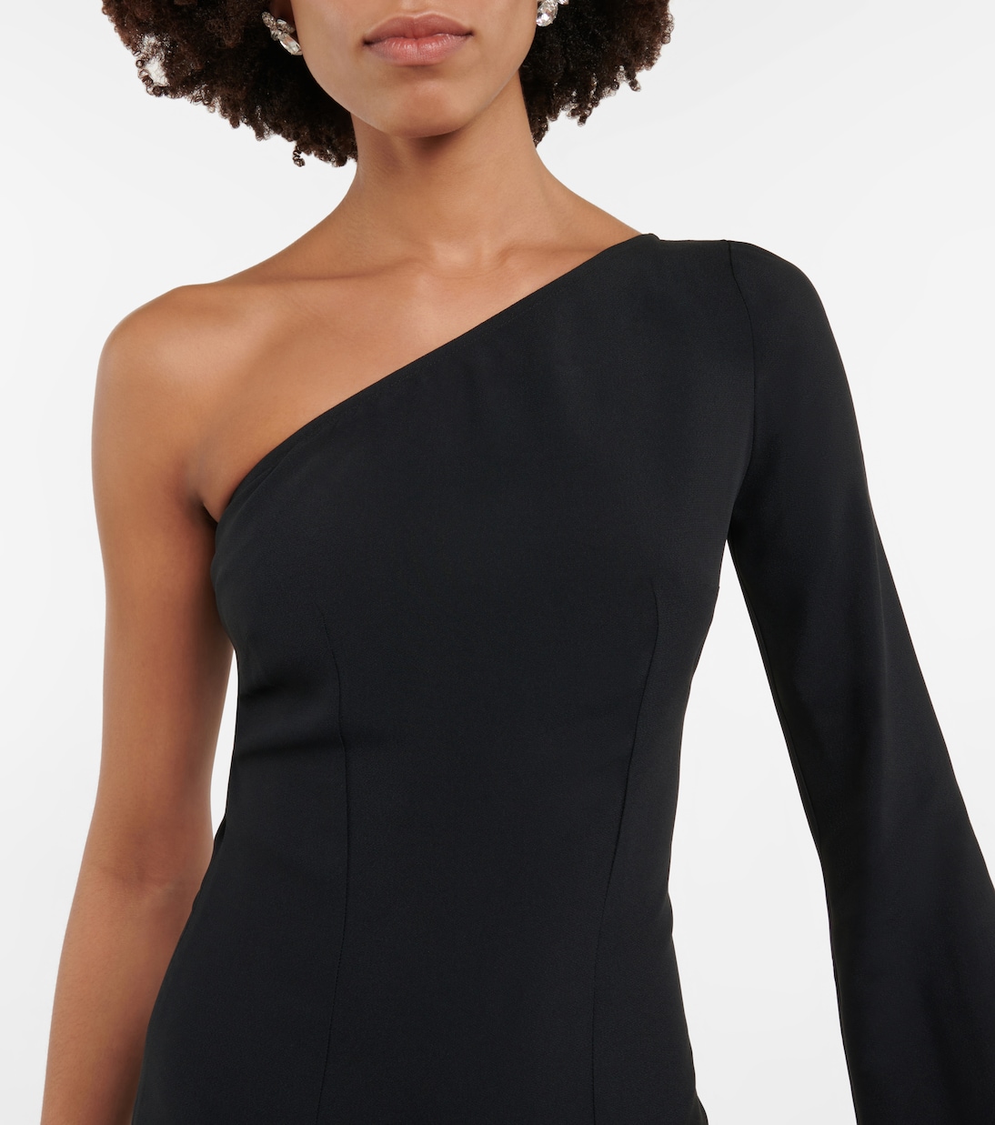 Aventador fringed one-shoulder midi dress in black - Taller