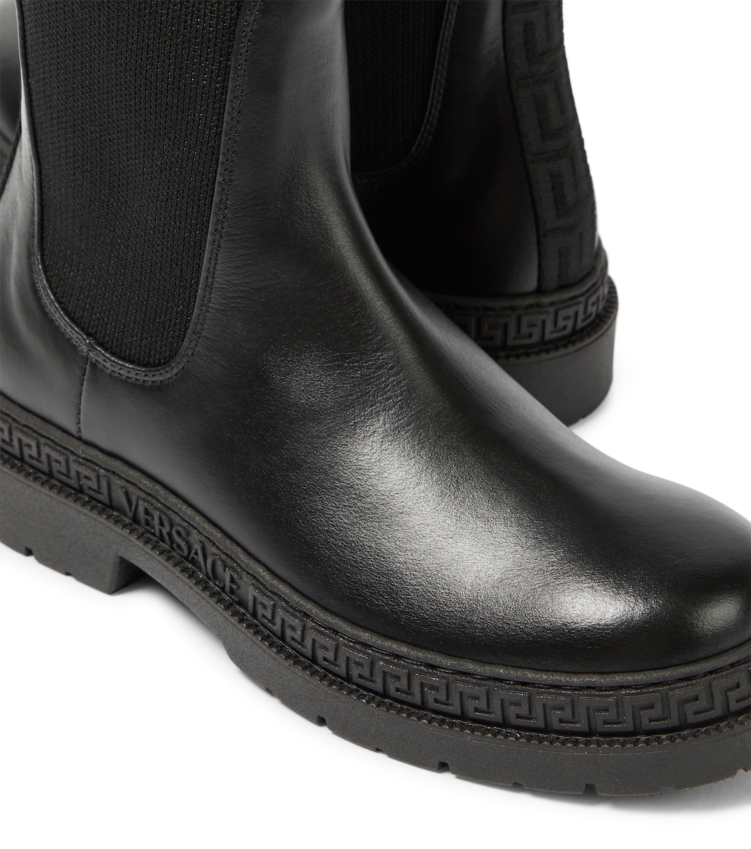 Bottines en jacquard à logo et cuir | Versace Kids